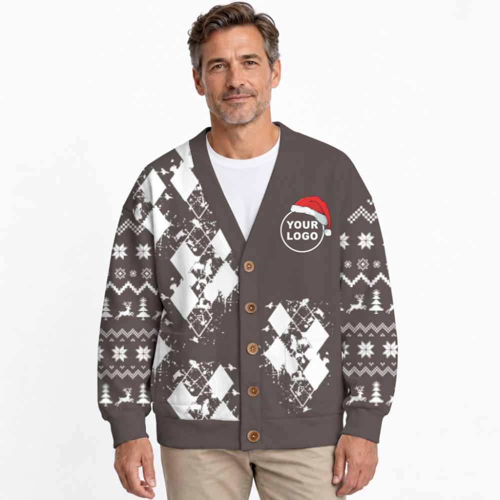 Modern Argyle Custom Logo Ugly Christmas Cardigan 3
