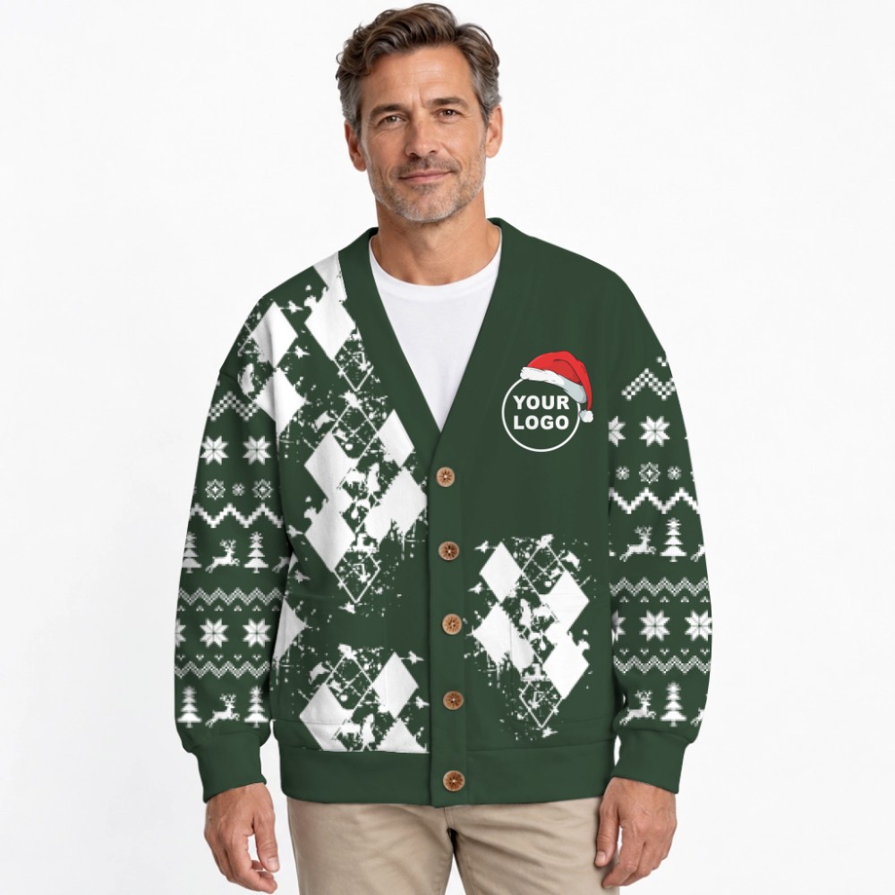 Modern Argyle Custom Logo Ugly Christmas Cardigan 4