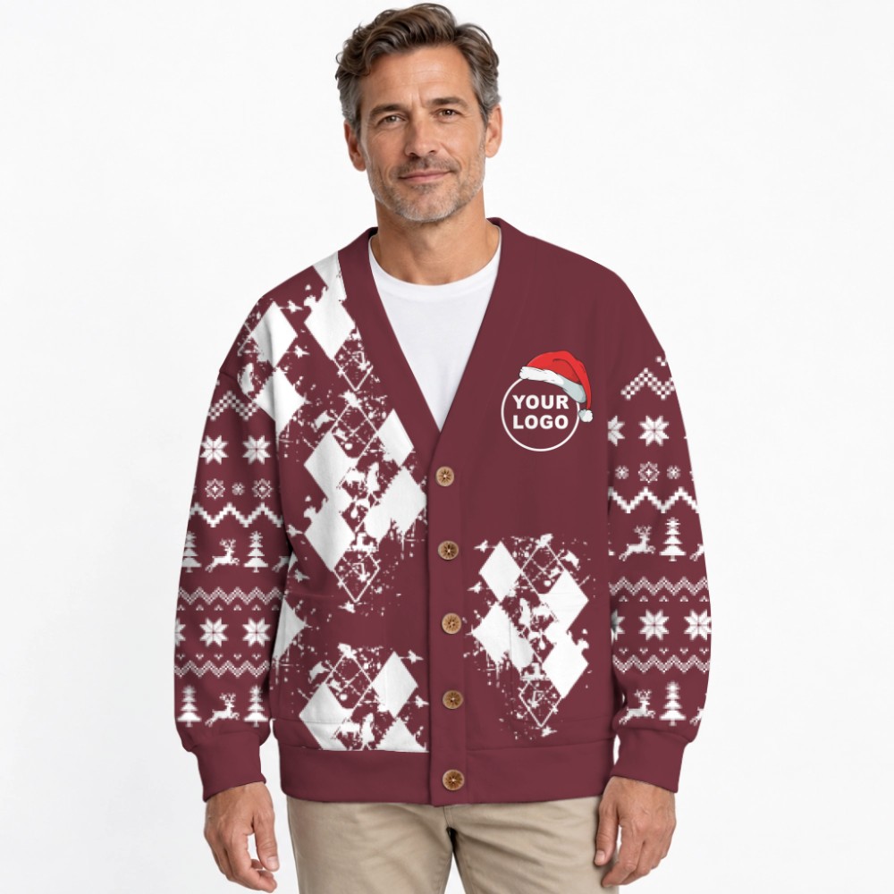 Modern Argyle Custom Logo Ugly Christmas Cardigan 5