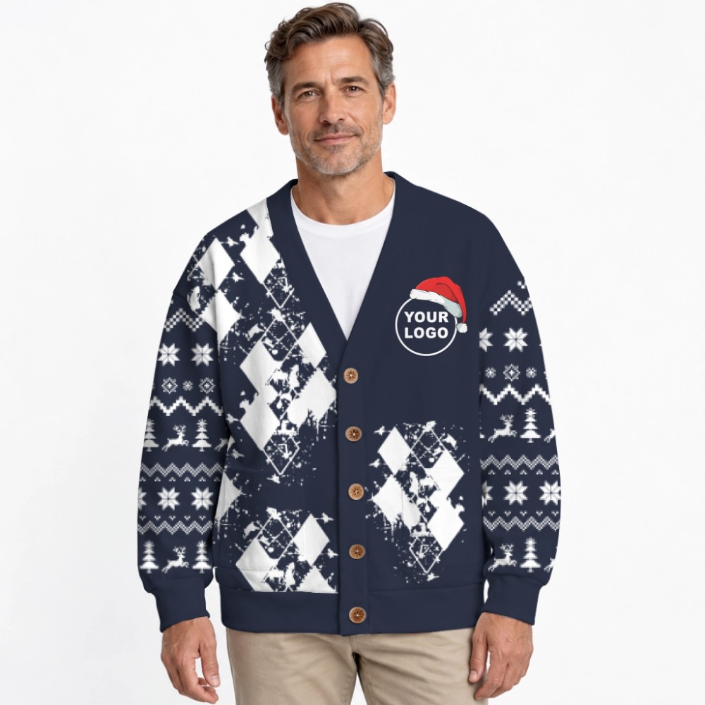 Modern Argyle Custom Logo Ugly Christmas Cardigan 7