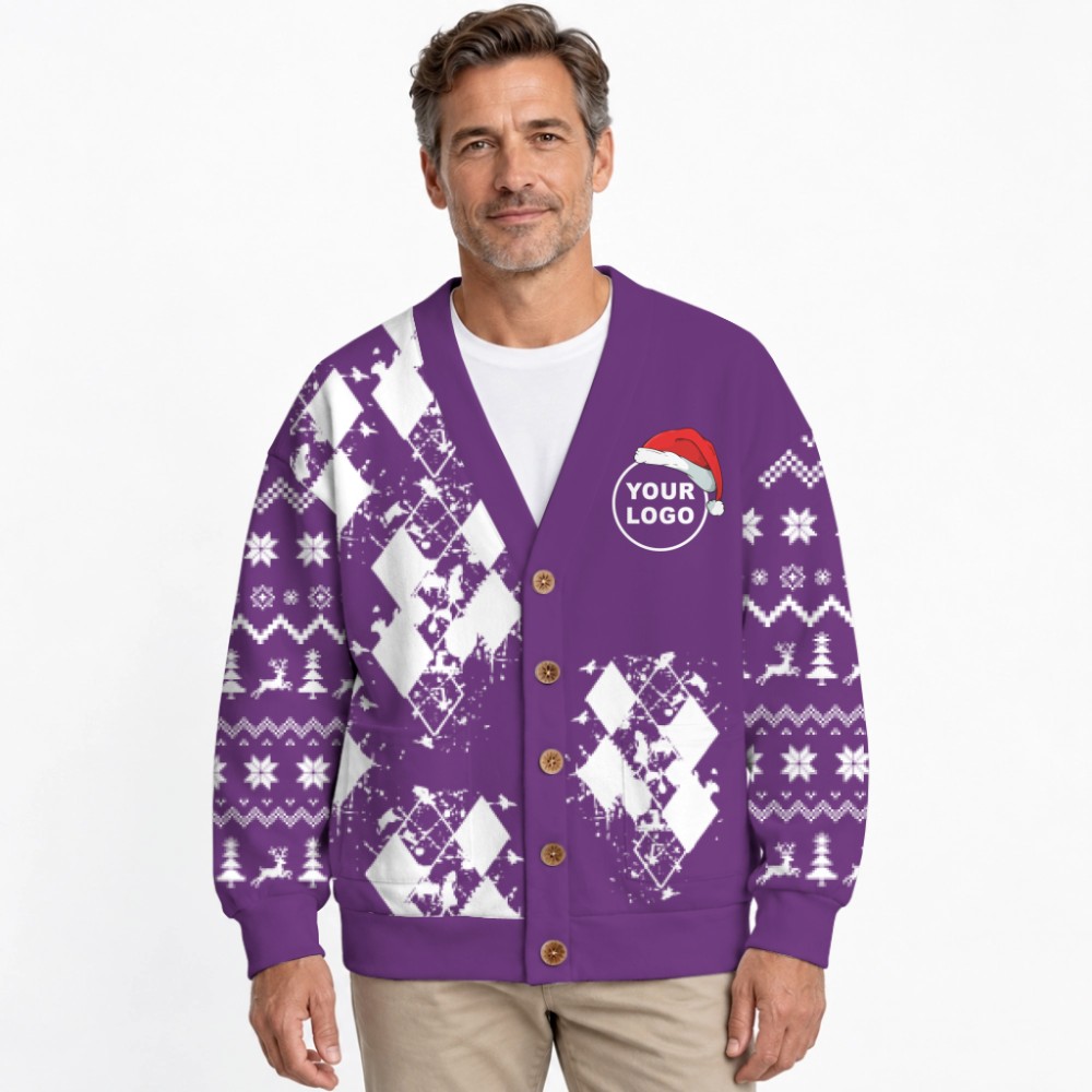 Modern Argyle Custom Logo Ugly Christmas Cardigan 8
