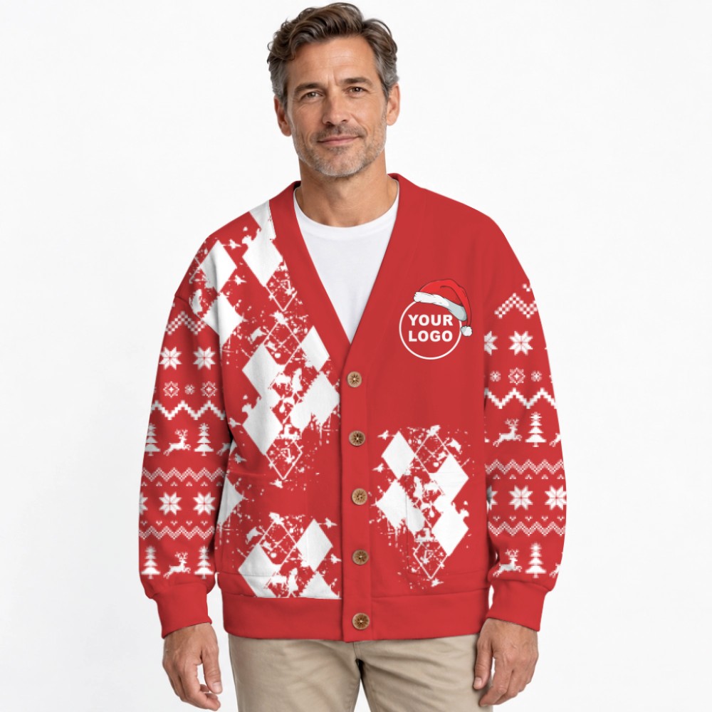 Modern Argyle Custom Logo Ugly Christmas Cardigan 9