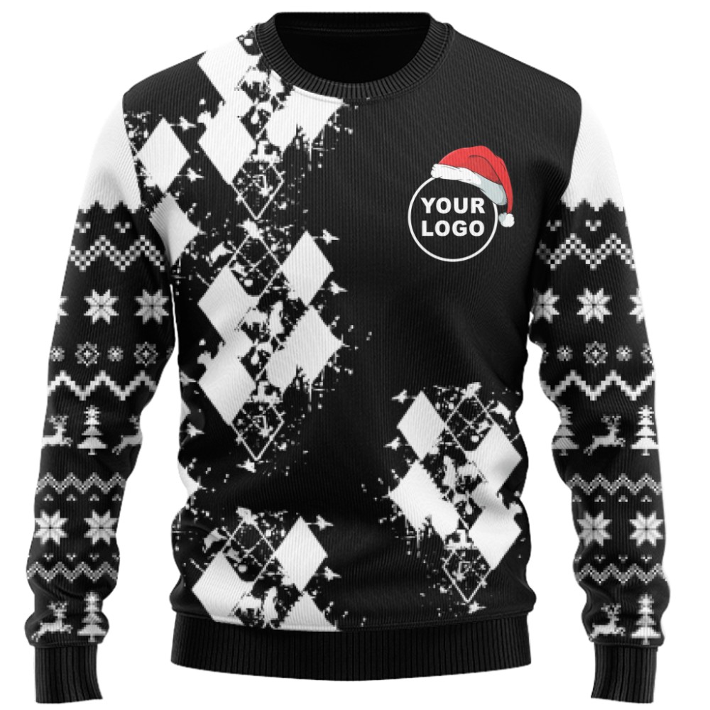 Modern Argyle Custom Logo Ugly Christmas Sweater 2