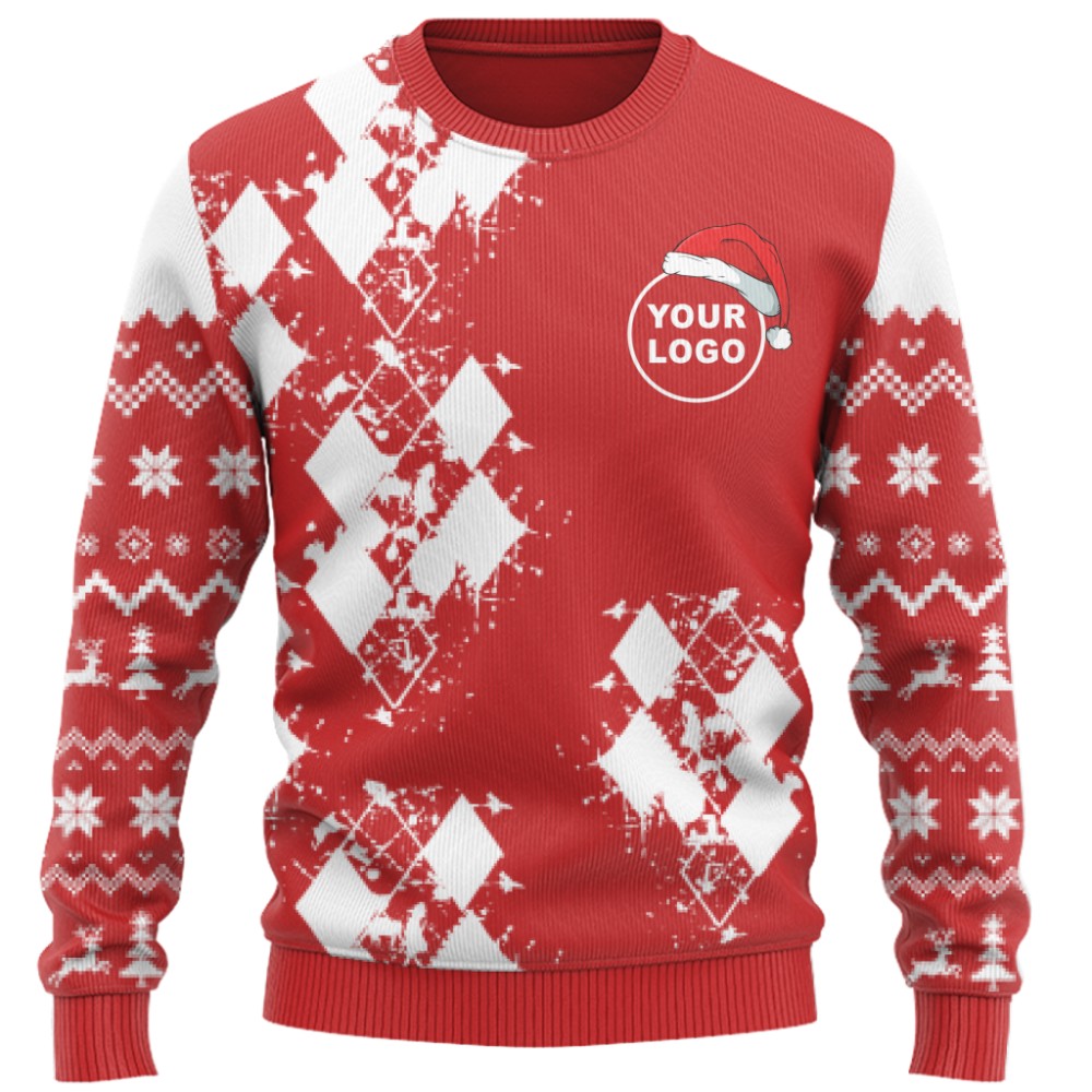 Modern Argyle Custom Logo Ugly Christmas Sweater 10