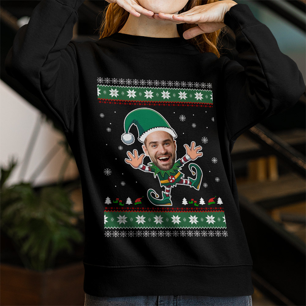Custom Funny Face Christmas Elf Ugly Christmas Sweatshirt 2