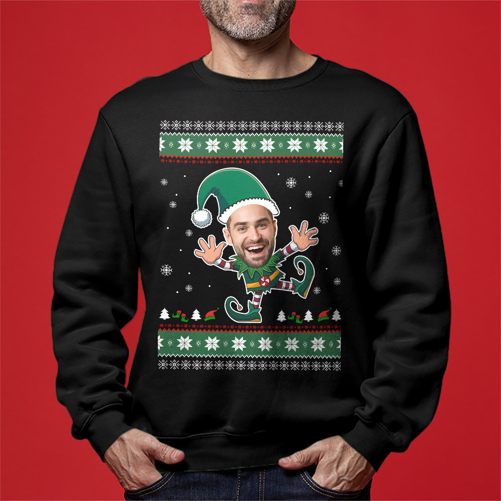 Custom Funny Face Christmas Elf Ugly Christmas Sweatshirt 3