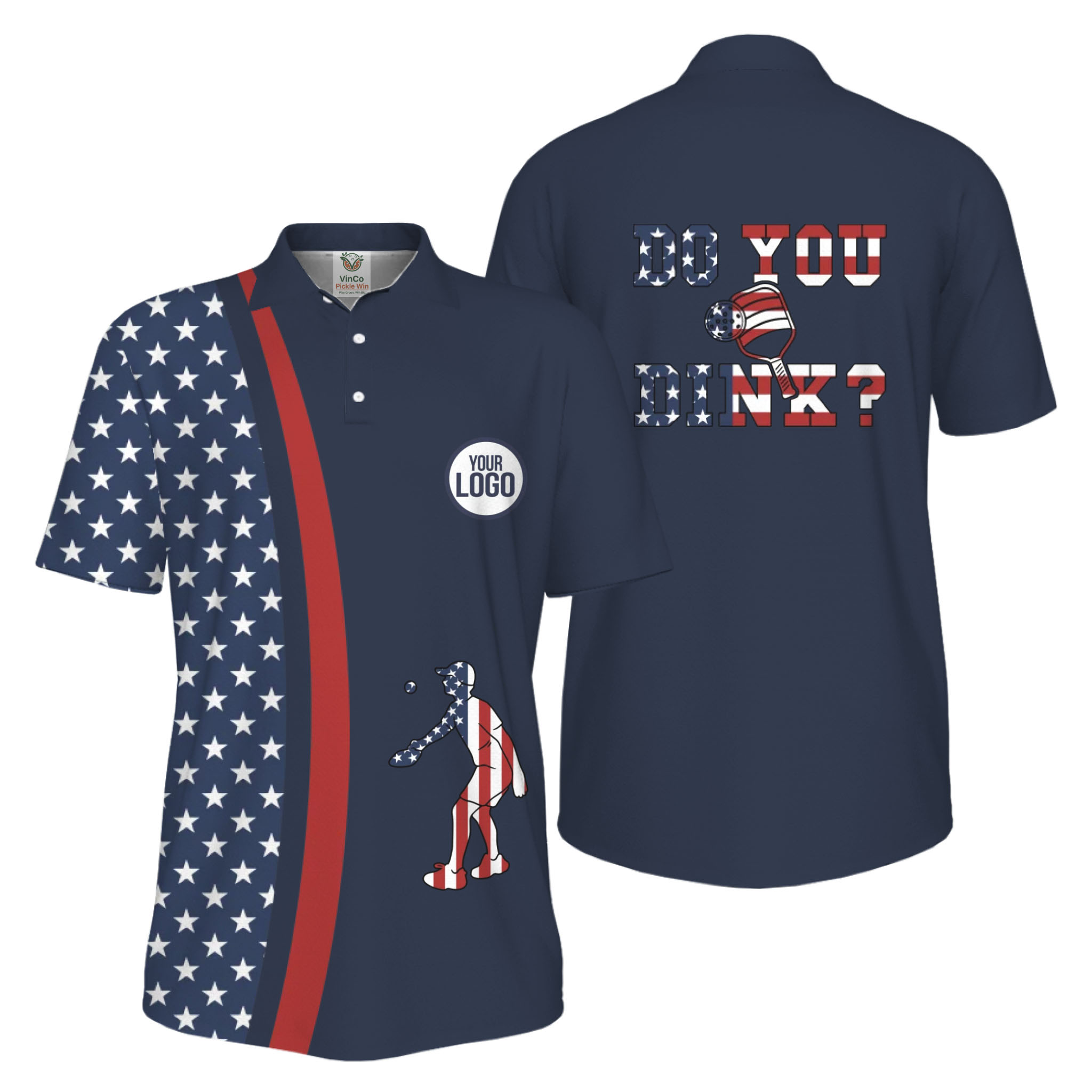  Picklewin Funny Dink Pickleball American Flag UV Protection Men Polo Shirt  13