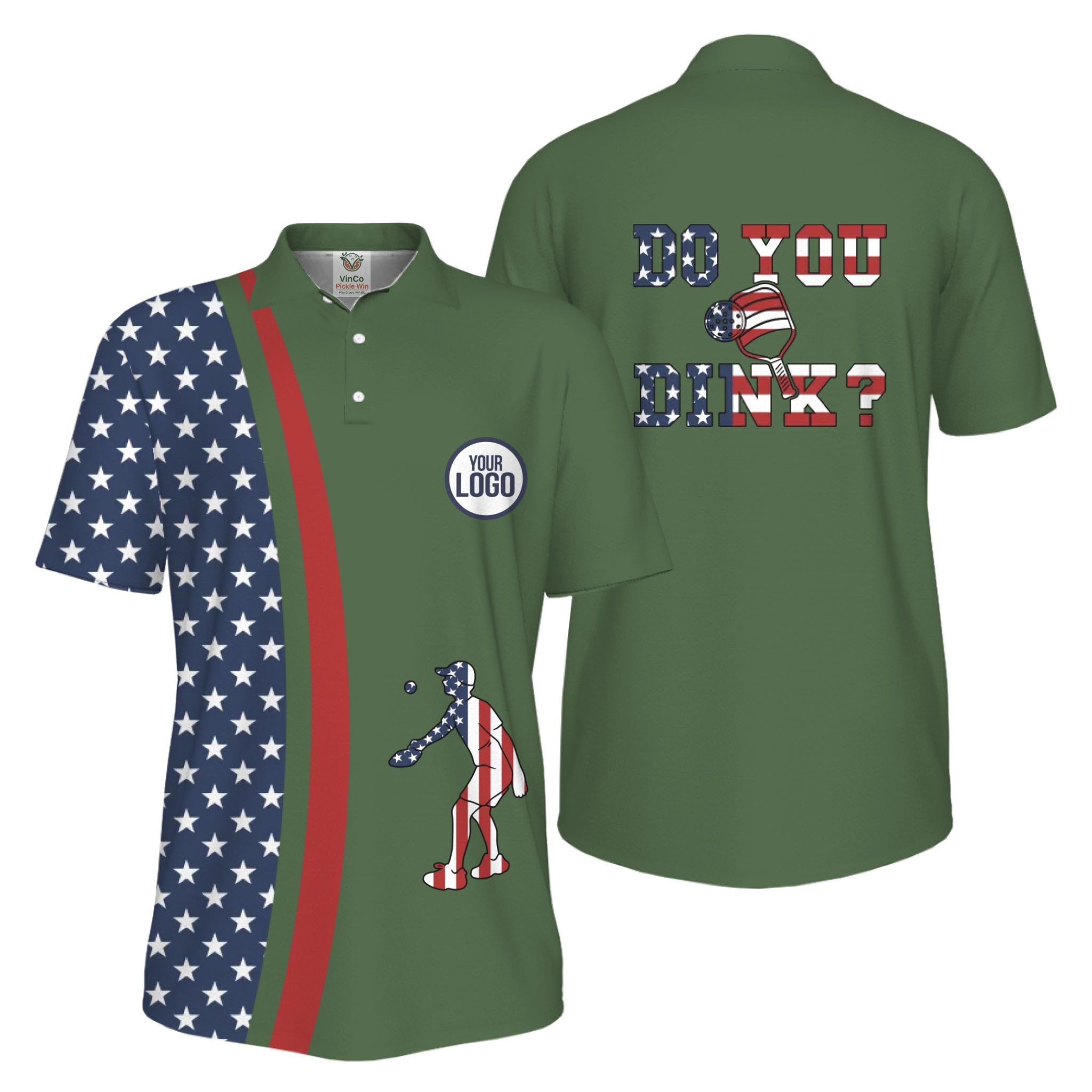  Picklewin Funny Dink Pickleball American Flag UV Protection Men Polo Shirt  6