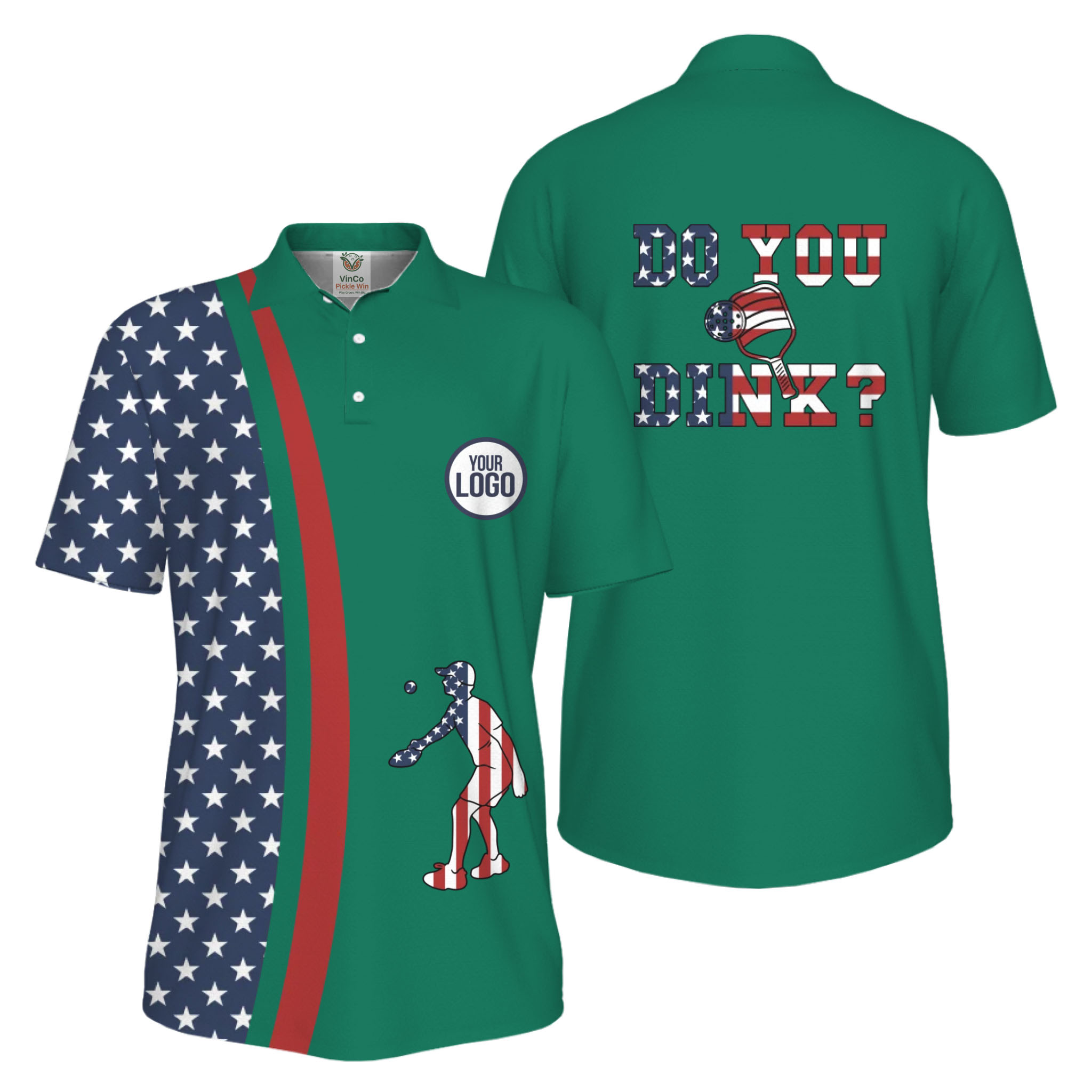  Picklewin Funny Dink Pickleball American Flag UV Protection Men Polo Shirt  7