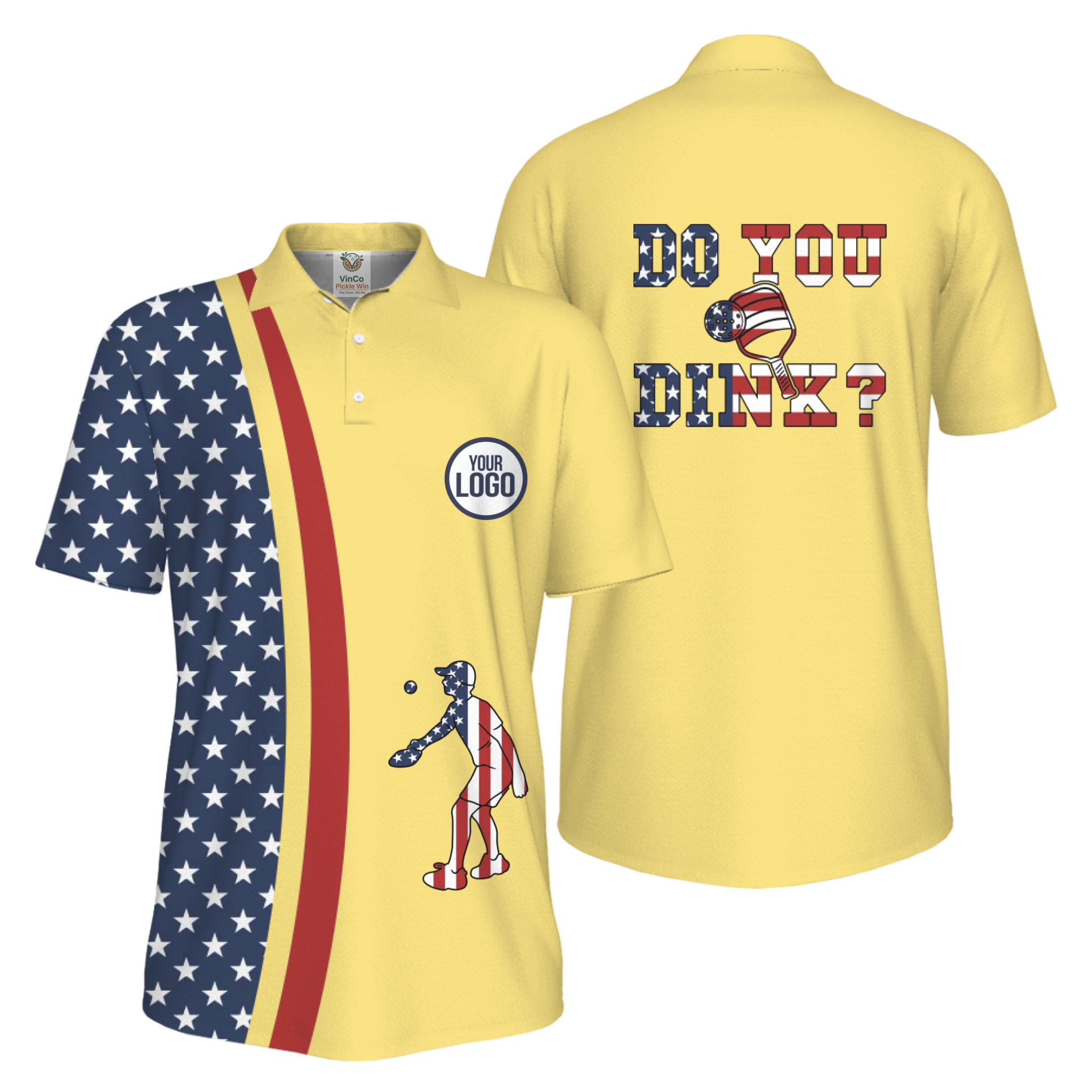  Picklewin Funny Dink Pickleball American Flag UV Protection Men Polo Shirt  15