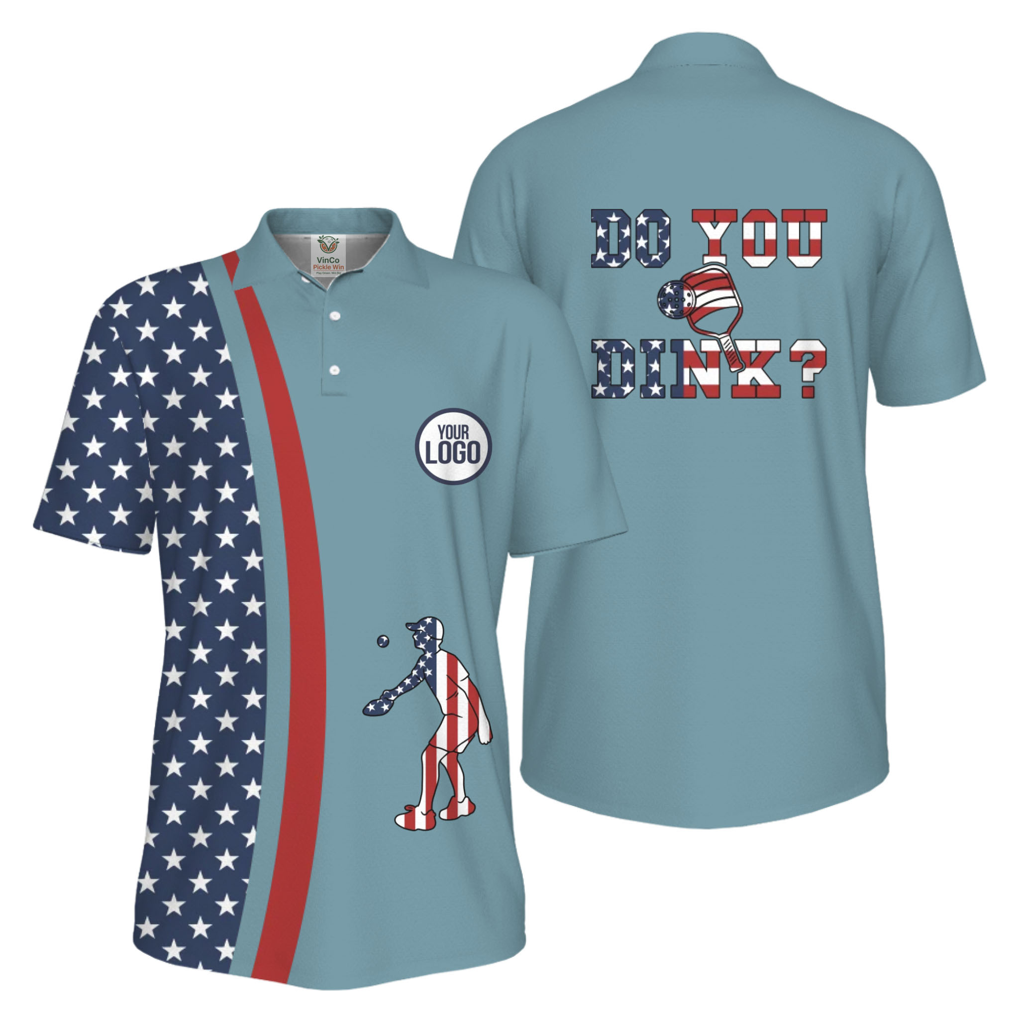  Picklewin Funny Dink Pickleball American Flag UV Protection Men Polo Shirt  2