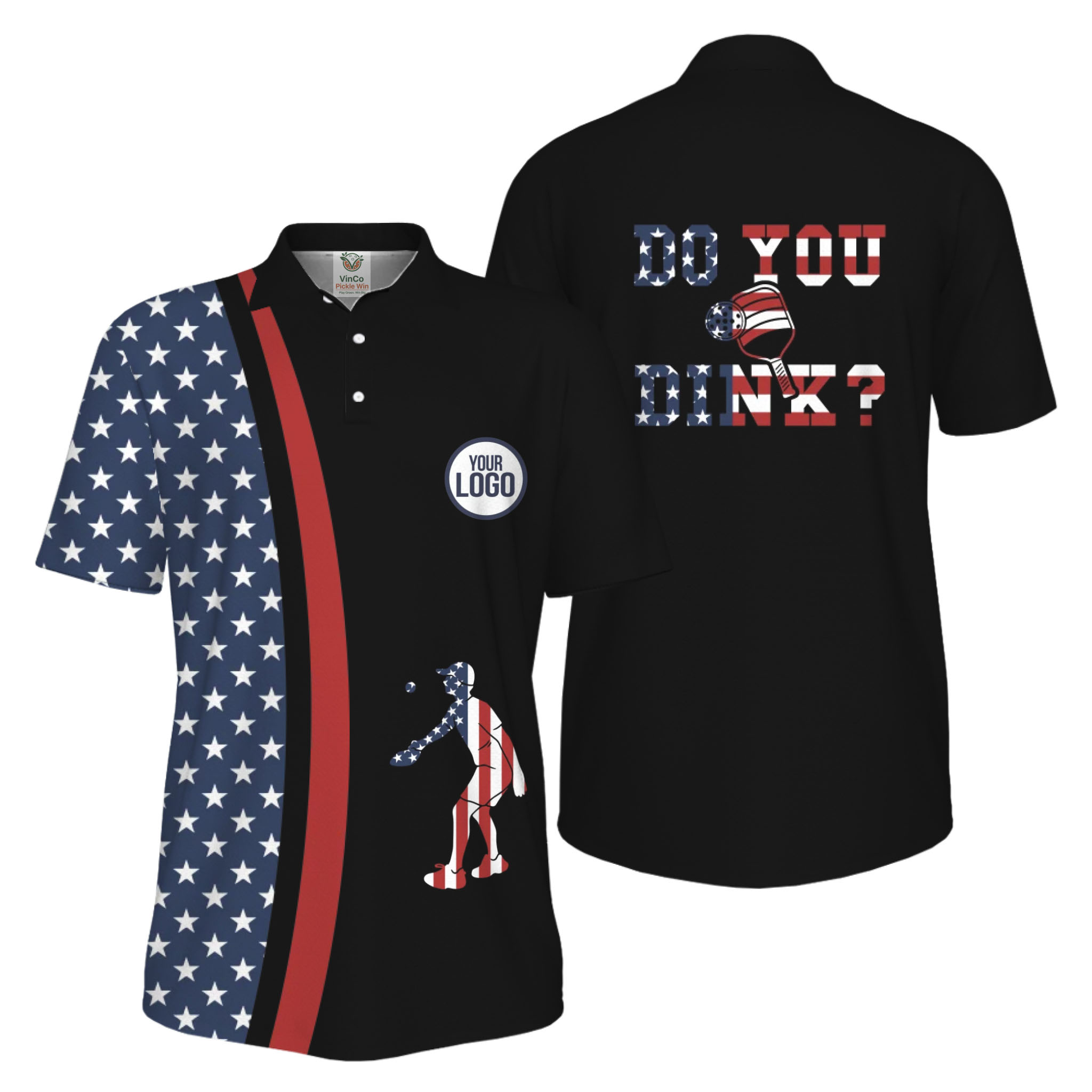  Picklewin Funny Dink Pickleball American Flag UV Protection Men Polo Shirt  16