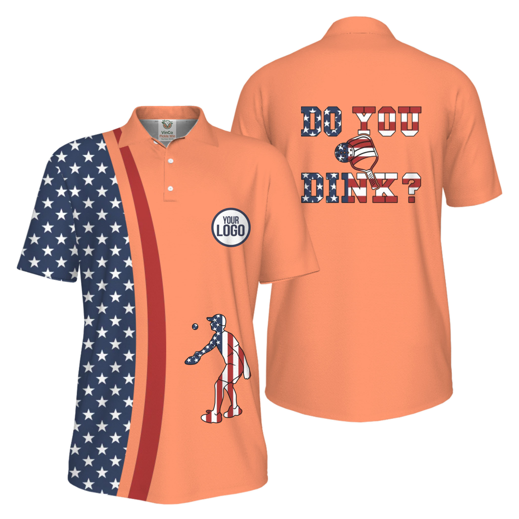  Picklewin Funny Dink Pickleball American Flag UV Protection Men Polo Shirt  17