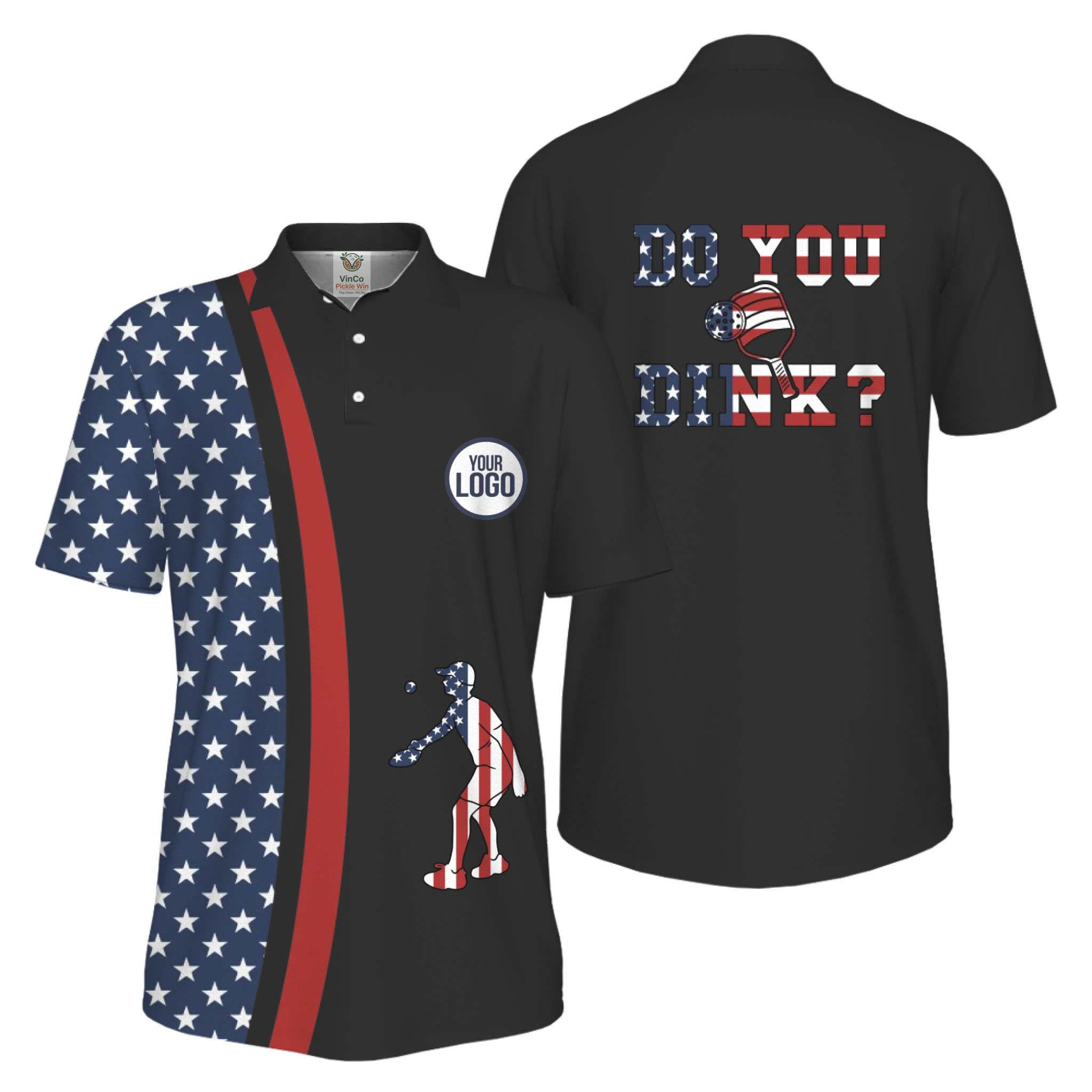  Picklewin Funny Dink Pickleball American Flag UV Protection Men Polo Shirt  8