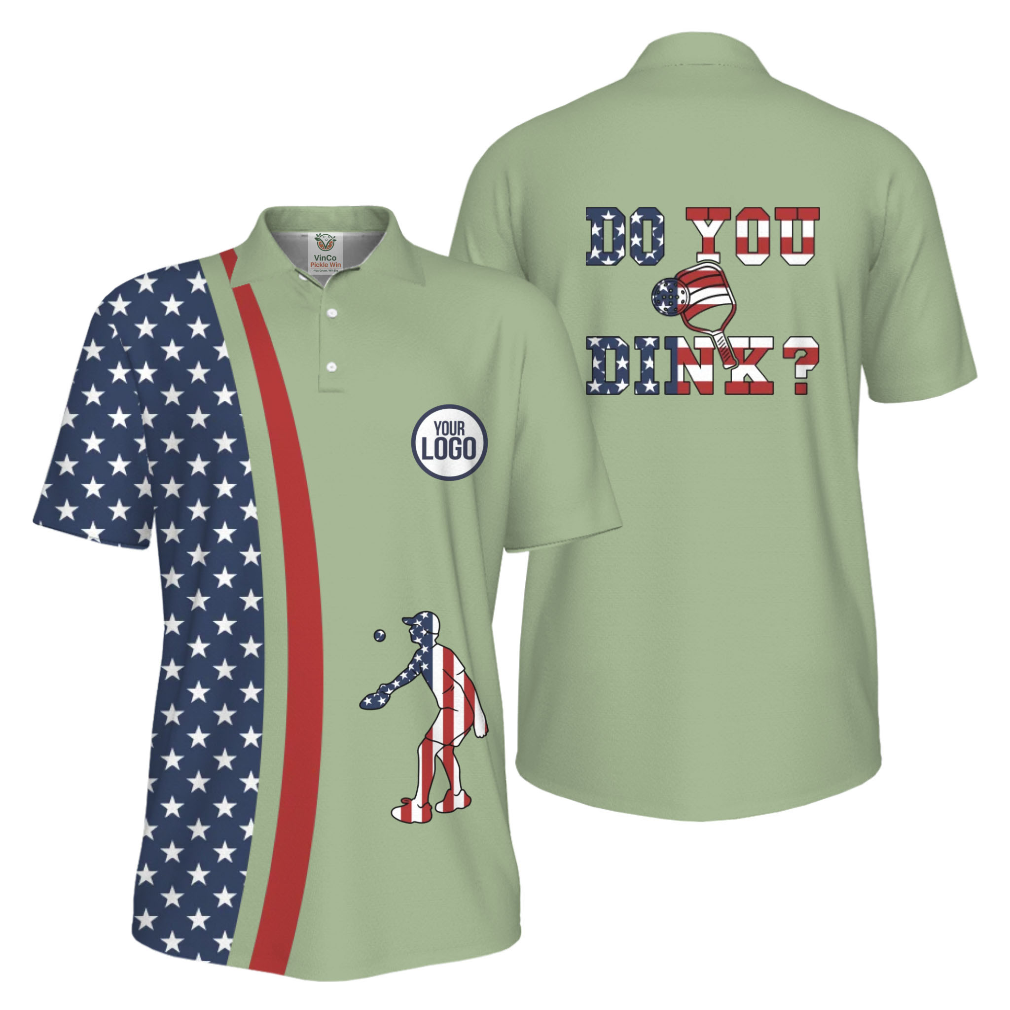  Picklewin Funny Dink Pickleball American Flag UV Protection Men Polo Shirt  3