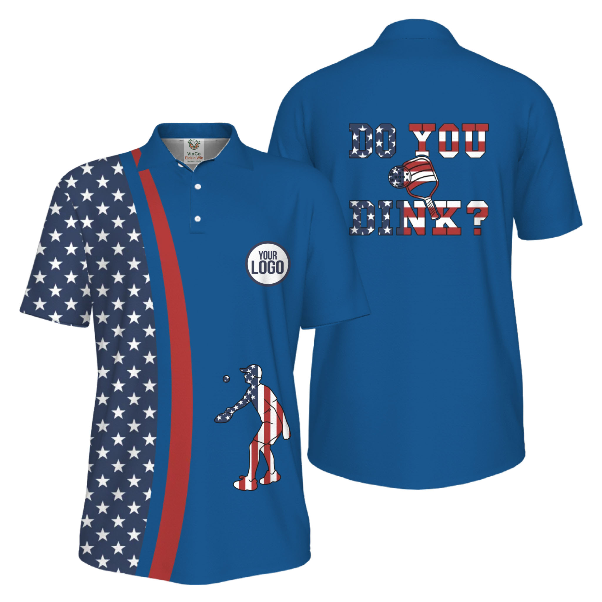  Picklewin Funny Dink Pickleball American Flag UV Protection Men Polo Shirt  4