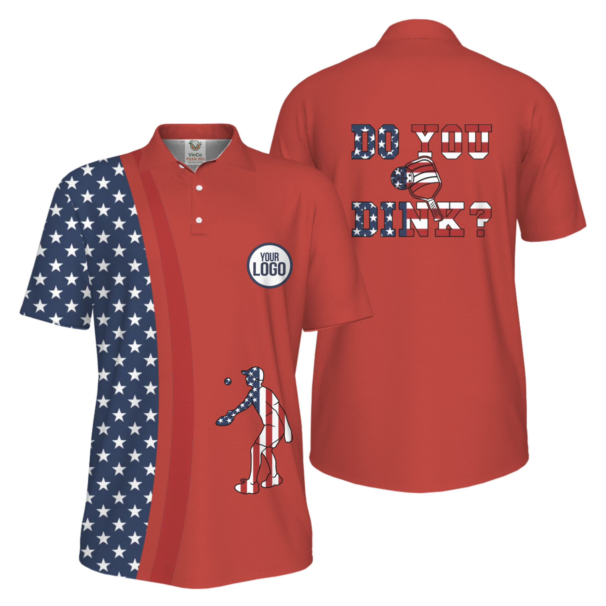  Picklewin Funny Dink Pickleball American Flag UV Protection Men Polo Shirt  9