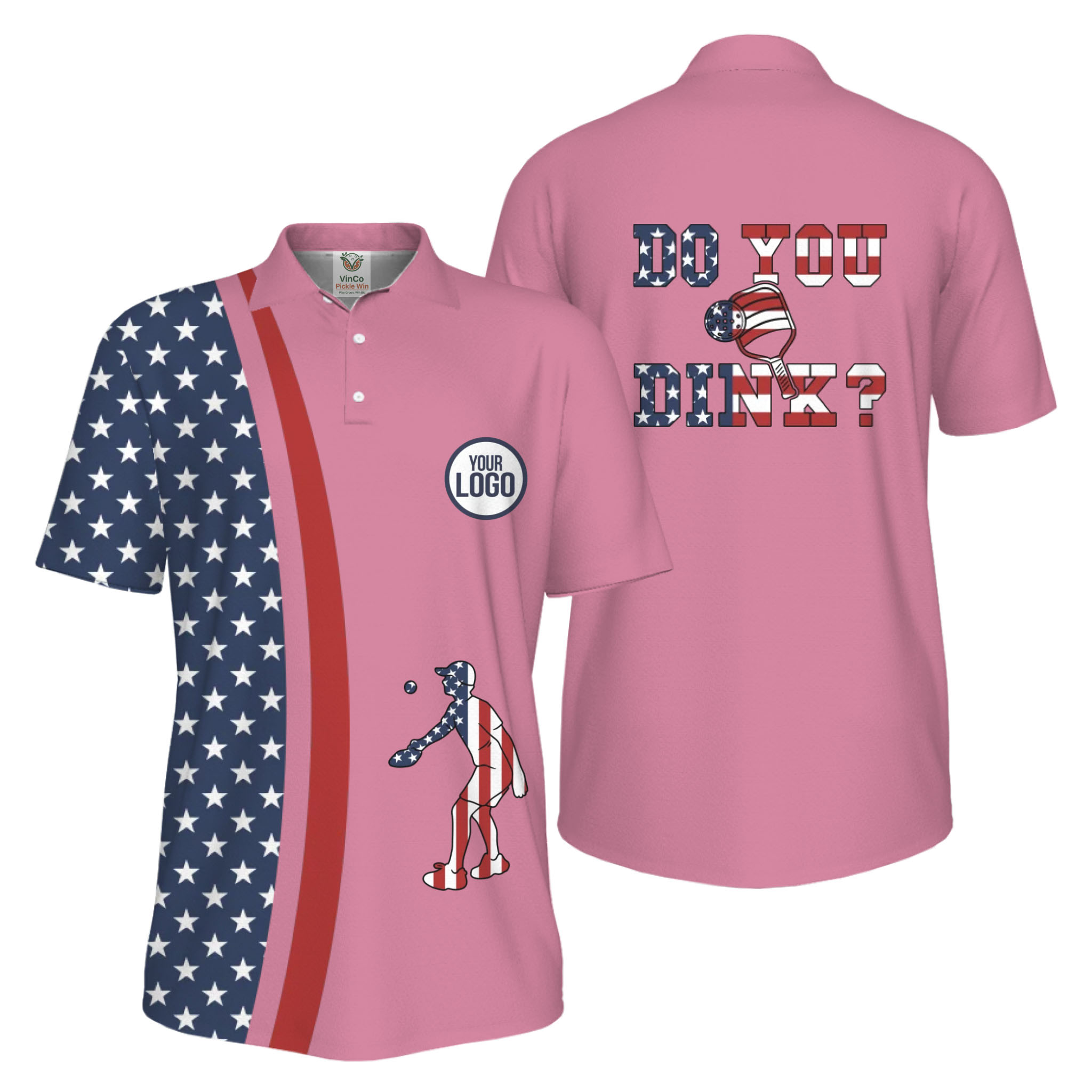  Picklewin Funny Dink Pickleball American Flag UV Protection Men Polo Shirt  10