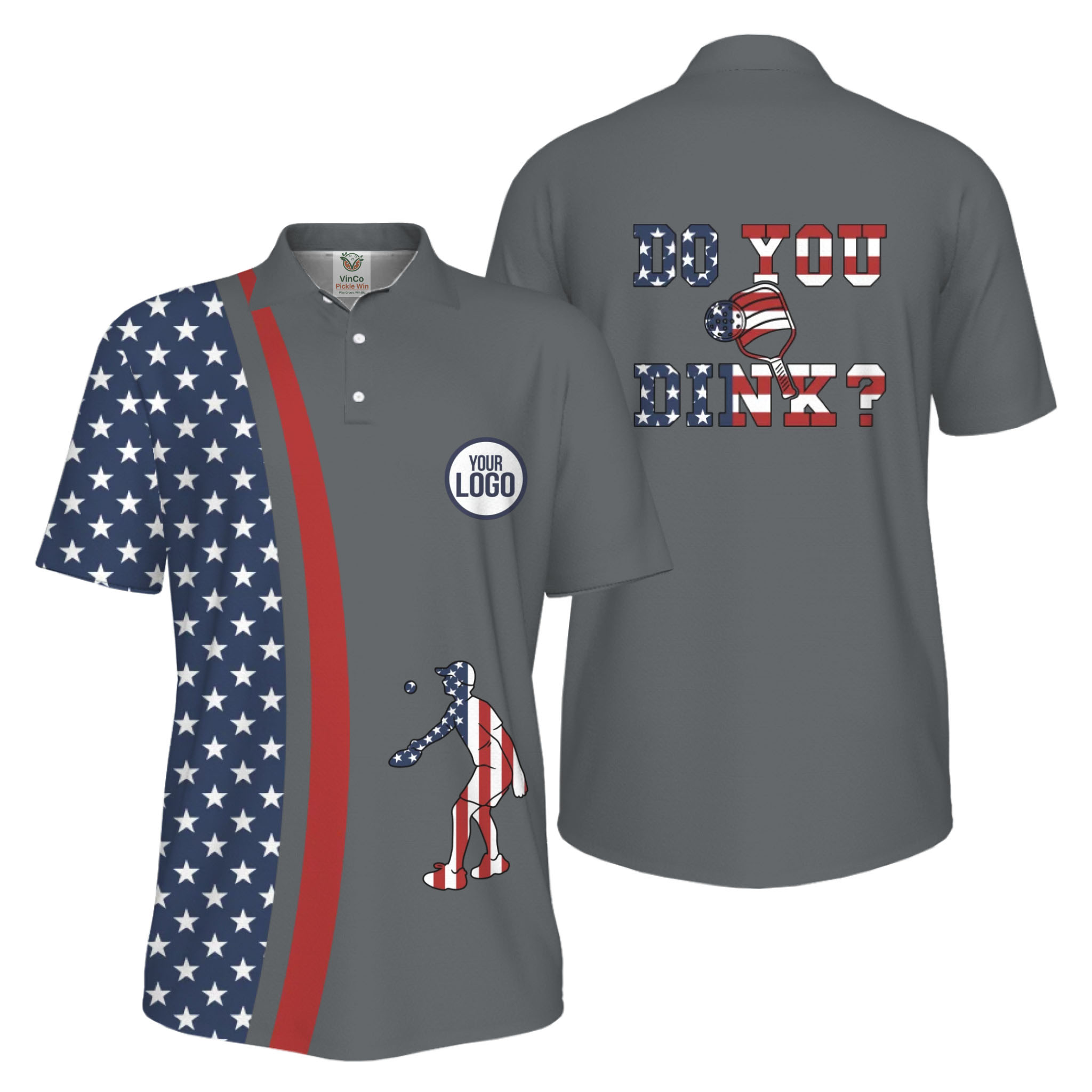  Picklewin Funny Dink Pickleball American Flag UV Protection Men Polo Shirt  11