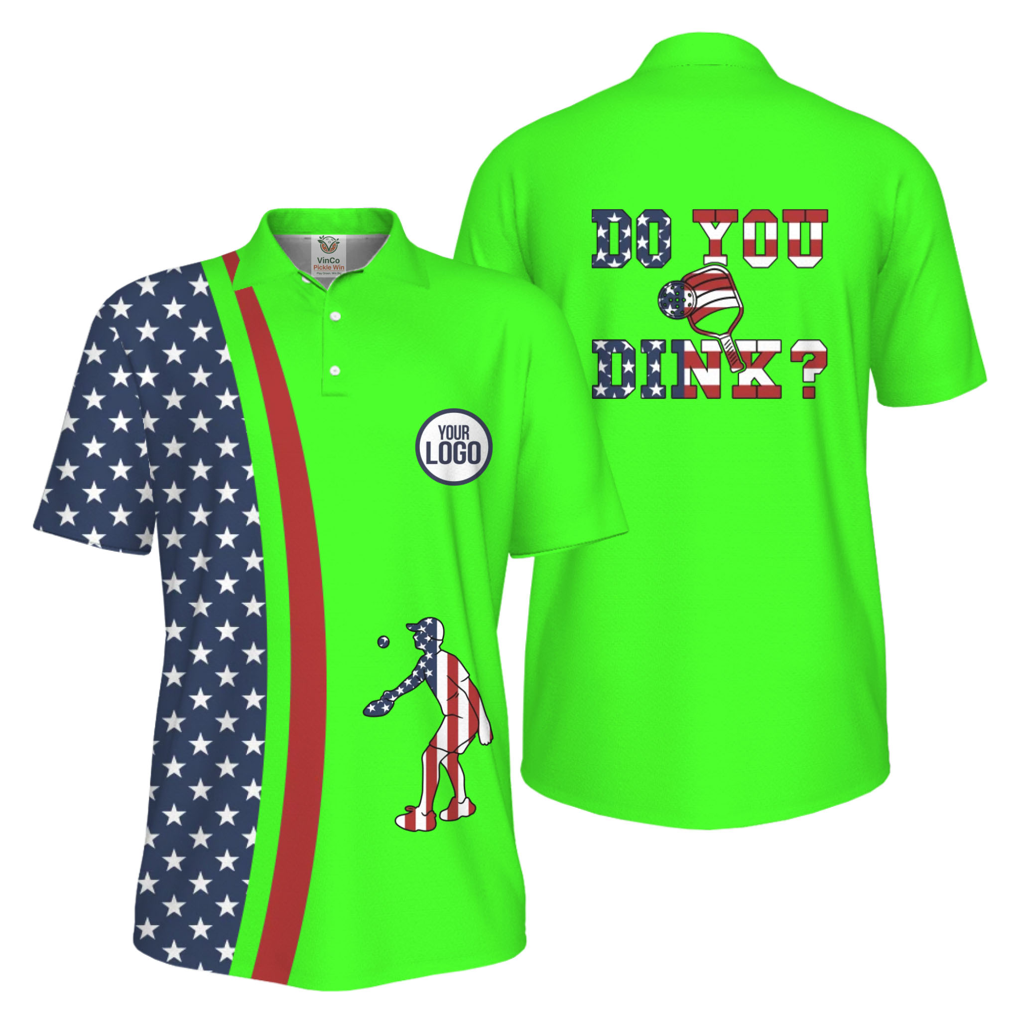  Picklewin Funny Dink Pickleball American Flag UV Protection Men Polo Shirt  12