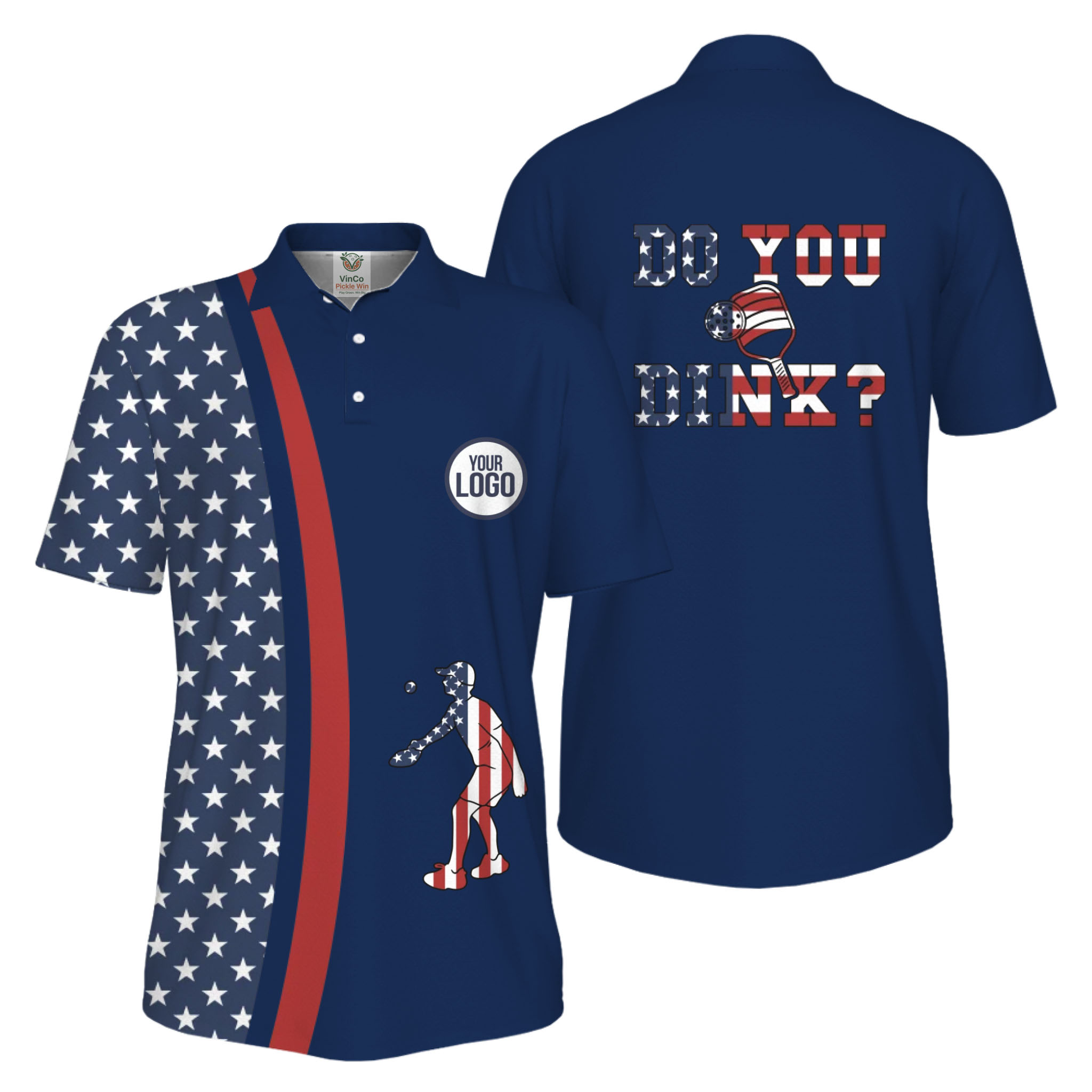  Picklewin Funny Dink Pickleball American Flag UV Protection Men Polo Shirt  5