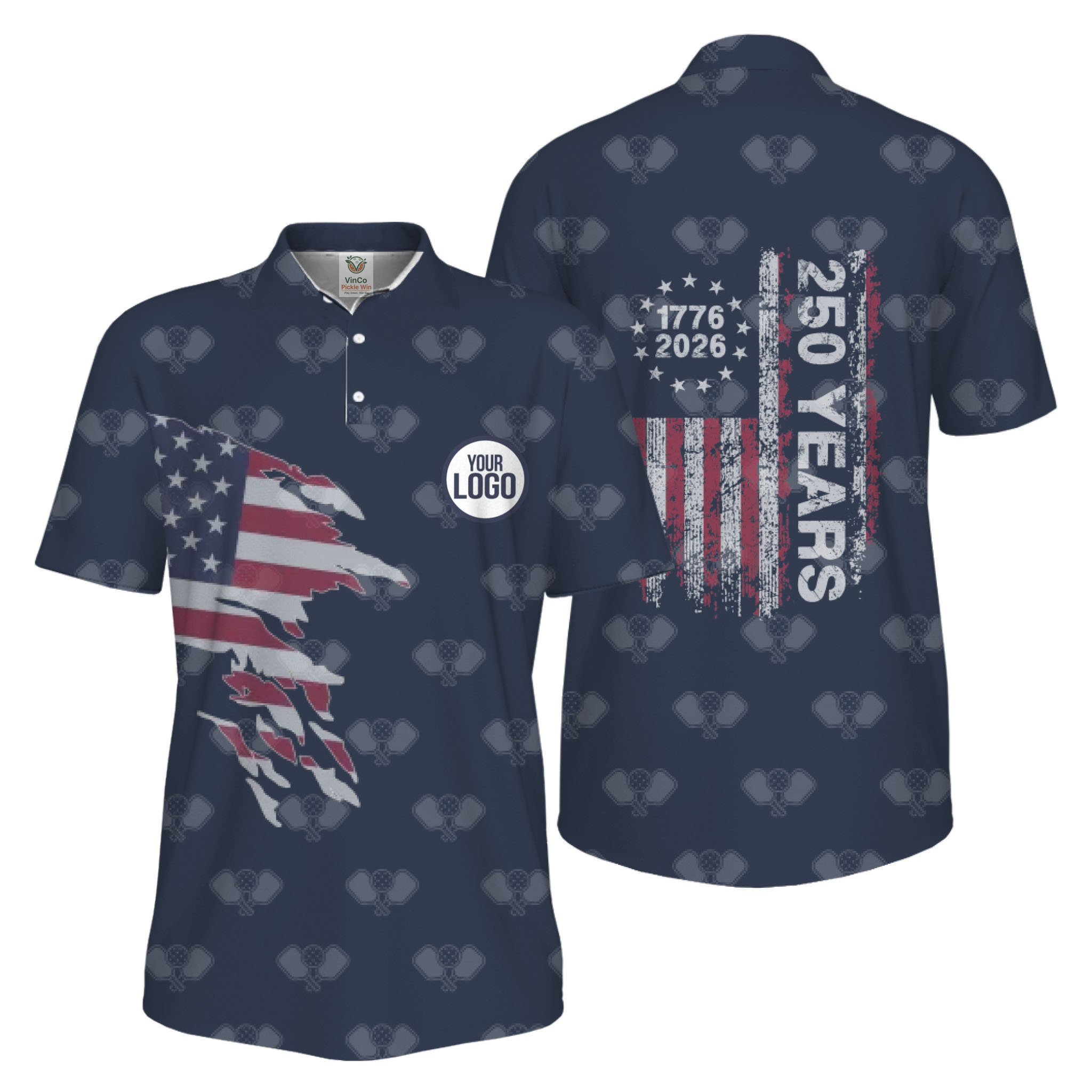 Picklewin 250 Years Of The USA Pickleball Logo Polo Shirt Men UV Protection   11
