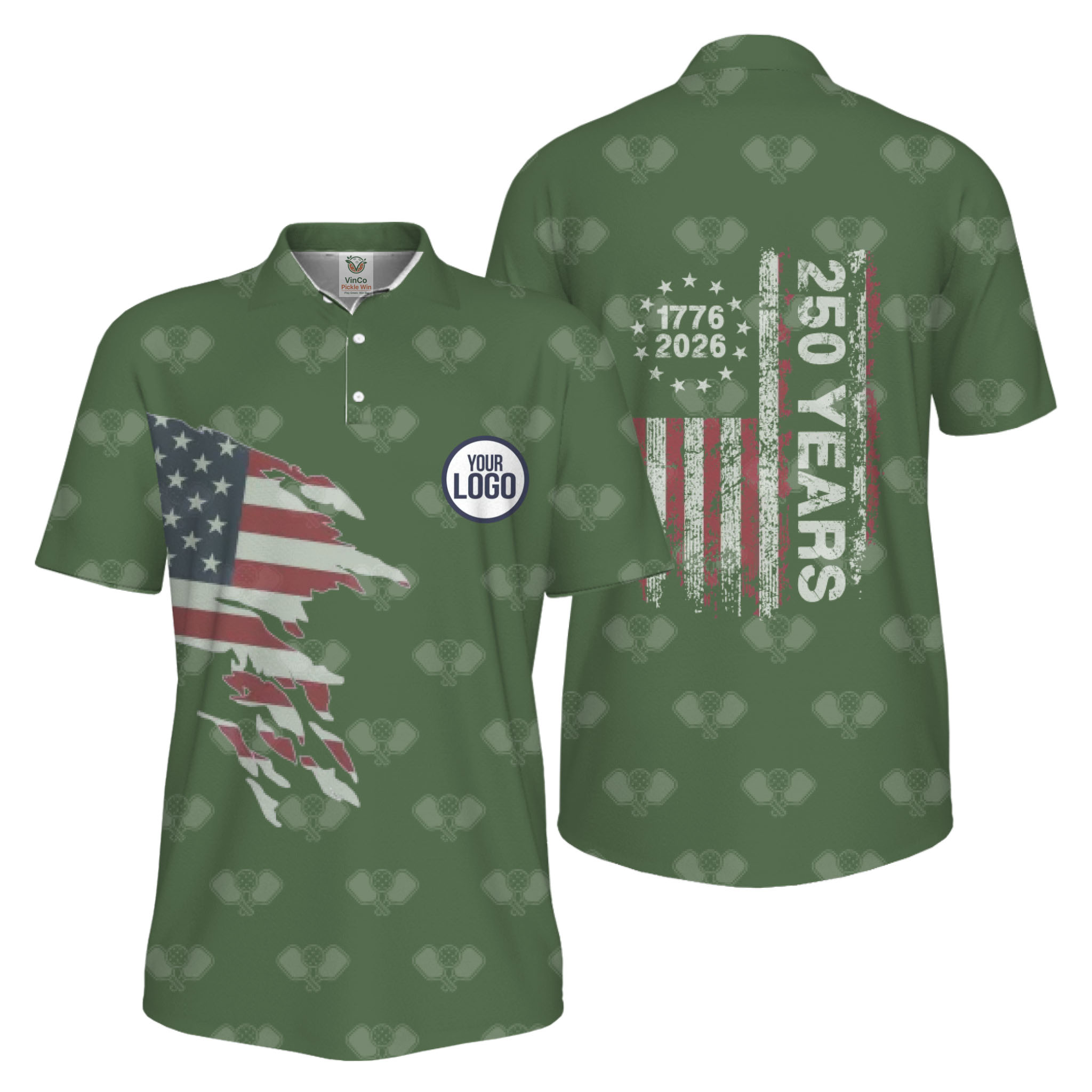 Picklewin 250 Years Of The USA Pickleball Logo Polo Shirt Men UV Protection   7