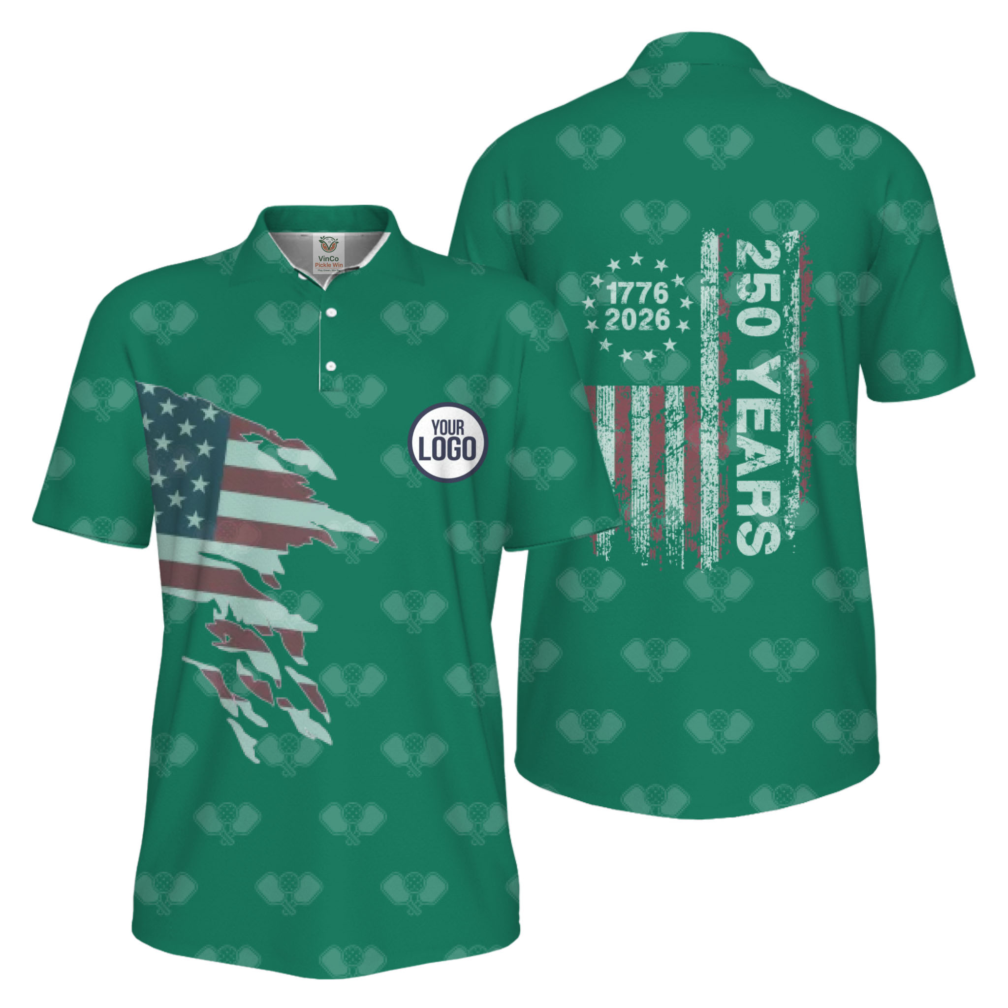 Picklewin 250 Years Of The USA Pickleball Logo Polo Shirt Men UV Protection   4