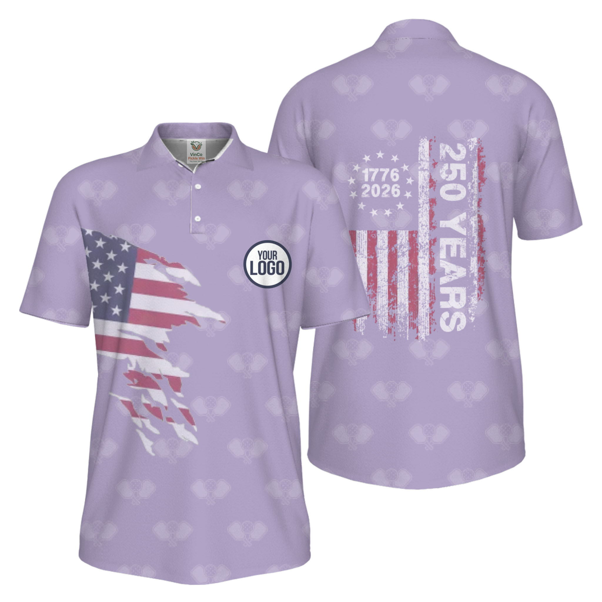 Picklewin 250 Years Of The USA Pickleball Logo Polo Shirt Men UV Protection   12