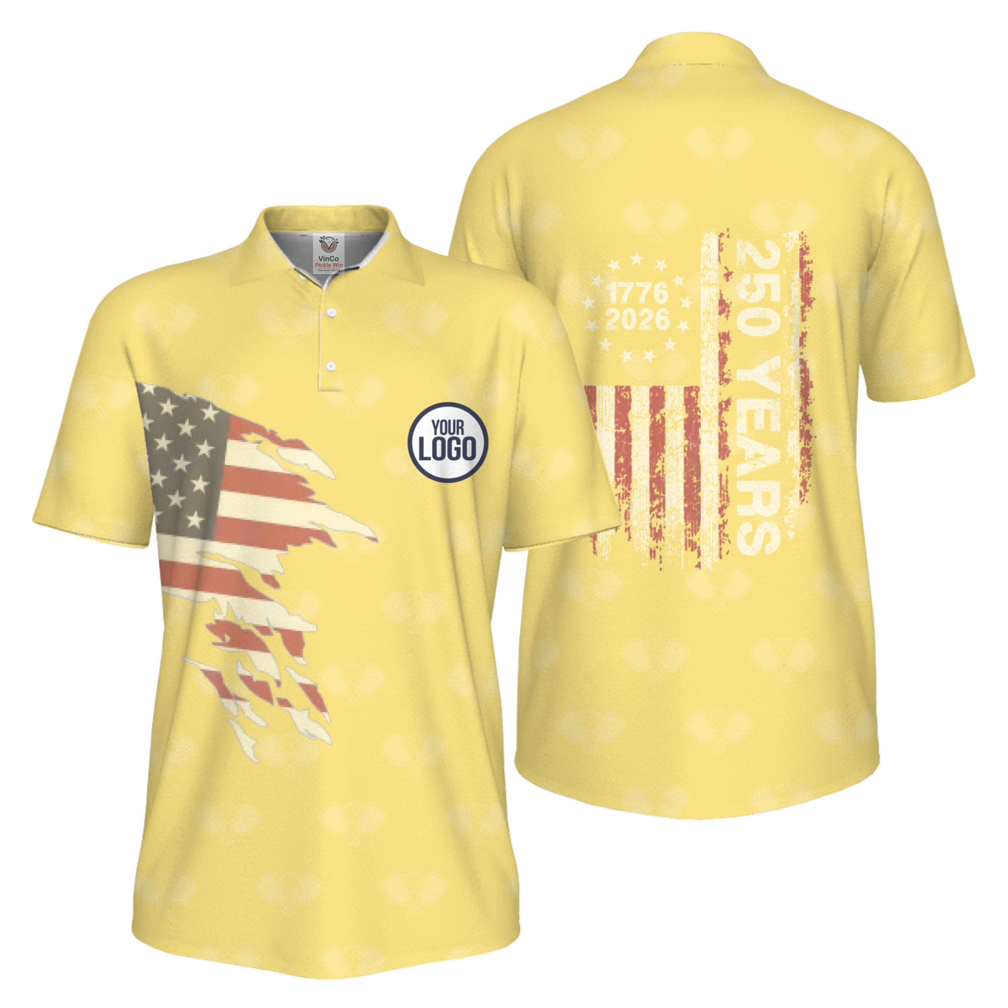 Picklewin 250 Years Of The USA Pickleball Logo Polo Shirt Men UV Protection   13