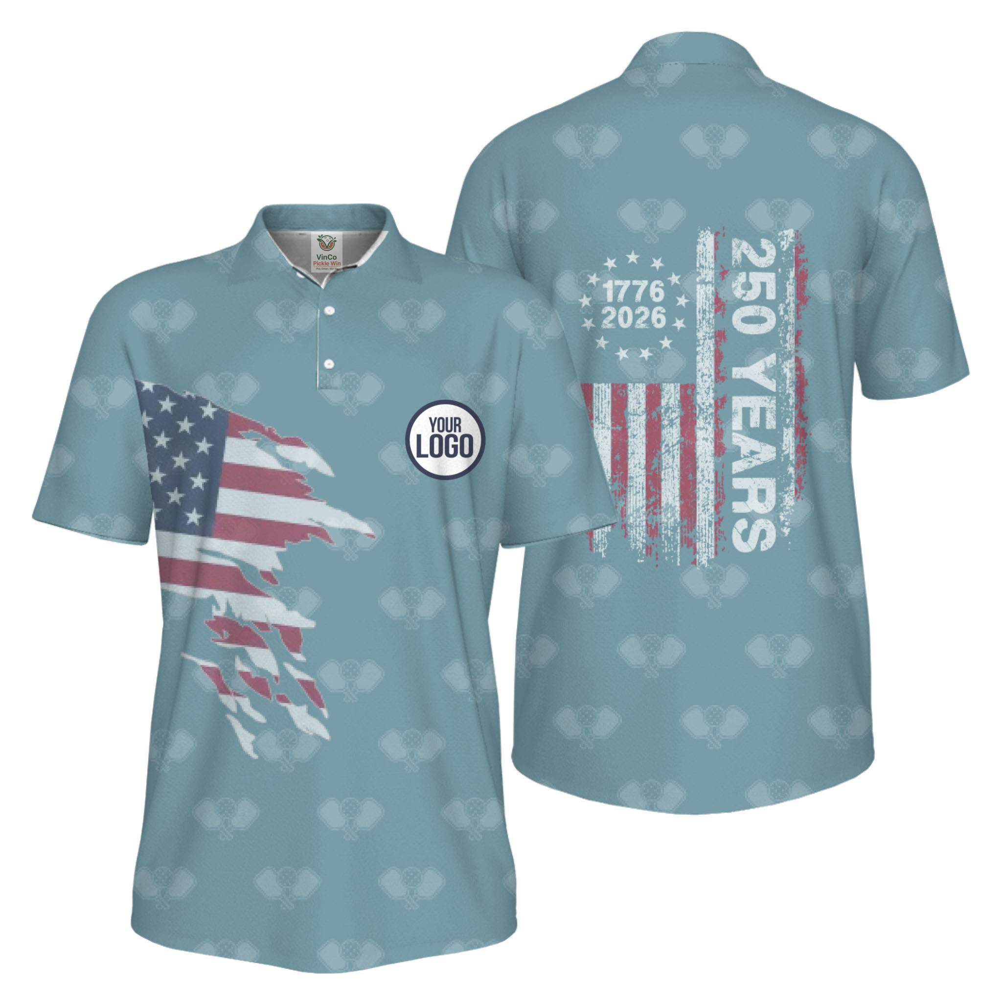 Picklewin 250 Years Of The USA Pickleball Logo Polo Shirt Men UV Protection   14
