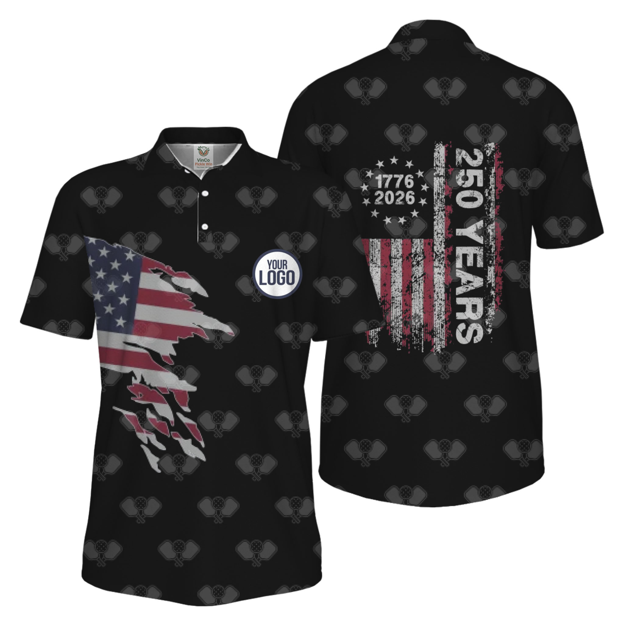 Picklewin 250 Years Of The USA Pickleball Logo Polo Shirt Men UV Protection   15