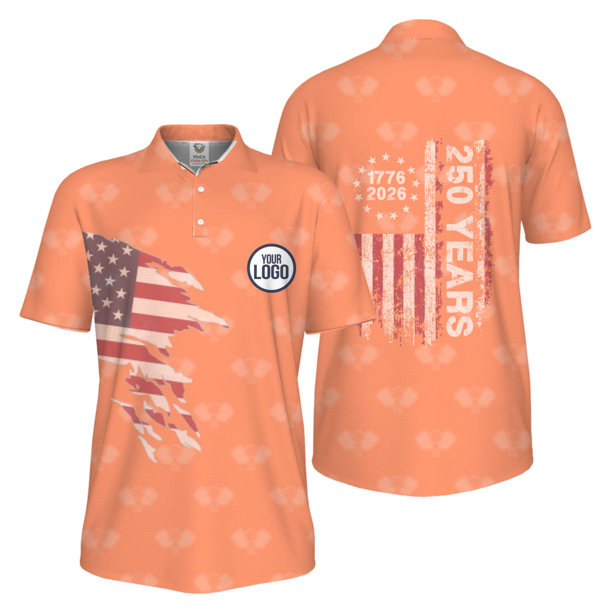 Picklewin 250 Years Of The USA Pickleball Logo Polo Shirt Men UV Protection   17