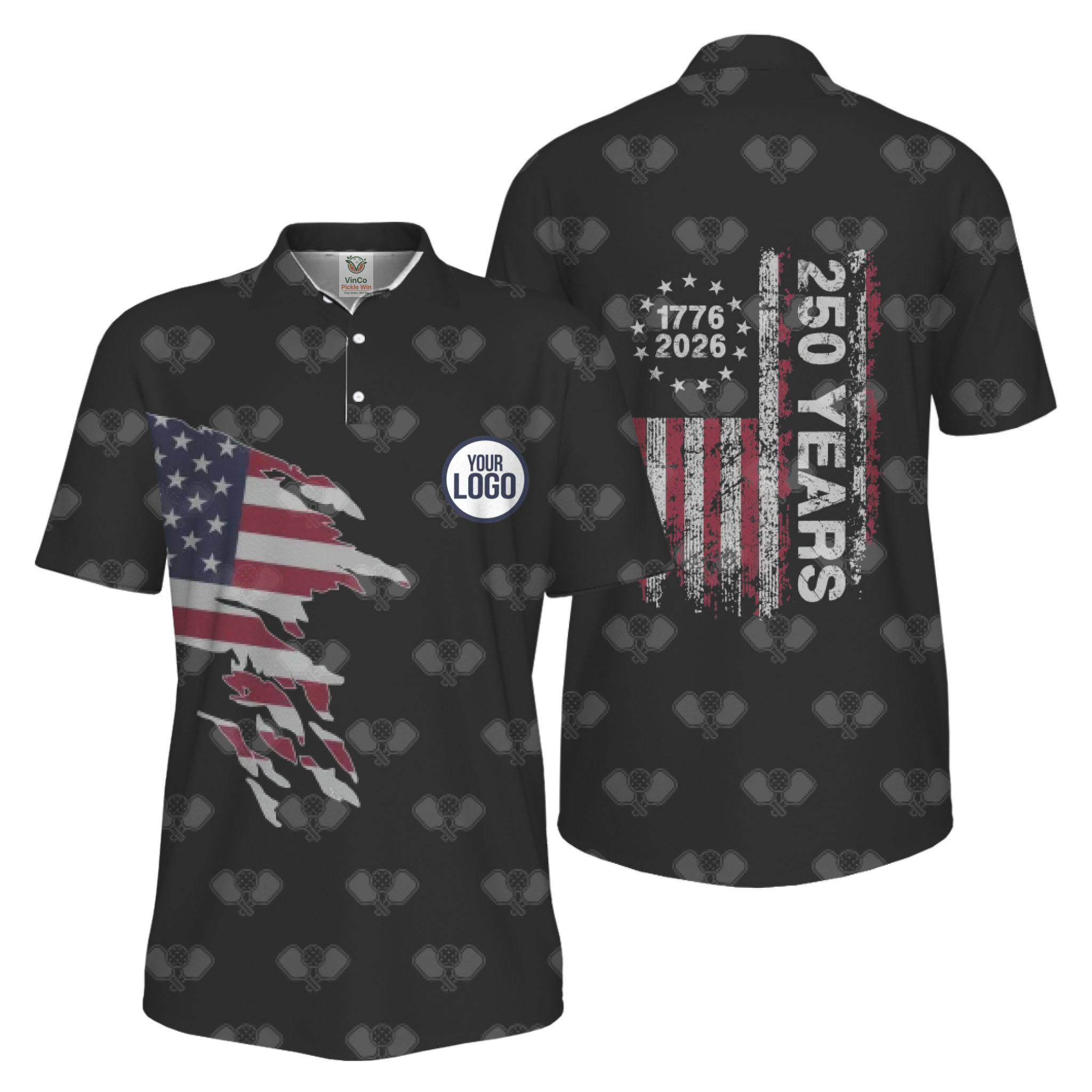 Picklewin 250 Years Of The USA Pickleball Logo Polo Shirt Men UV Protection   5