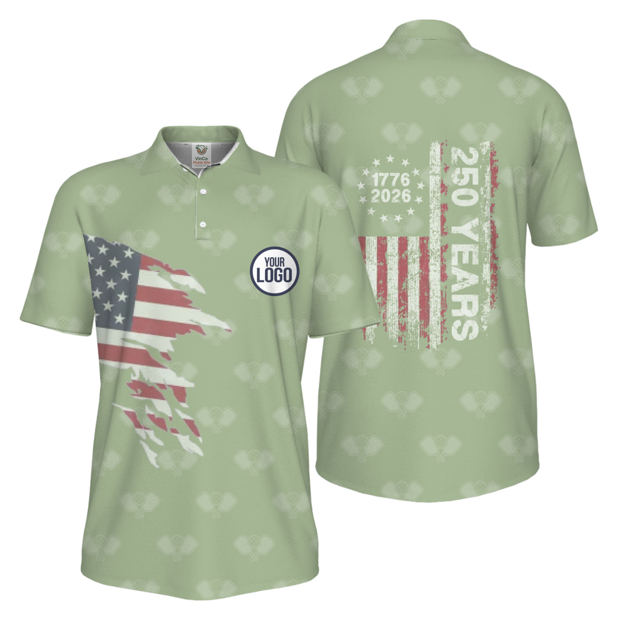 Picklewin 250 Years Of The USA Pickleball Logo Polo Shirt Men UV Protection   2