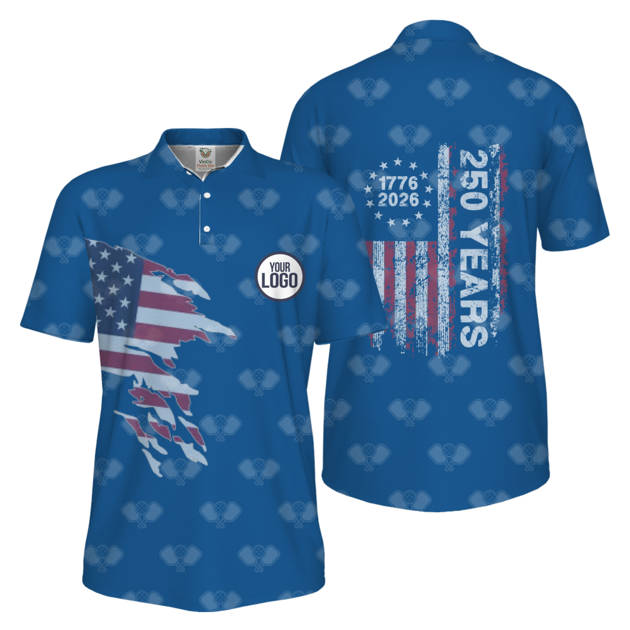Picklewin 250 Years Of The USA Pickleball Logo Polo Shirt Men UV Protection   3