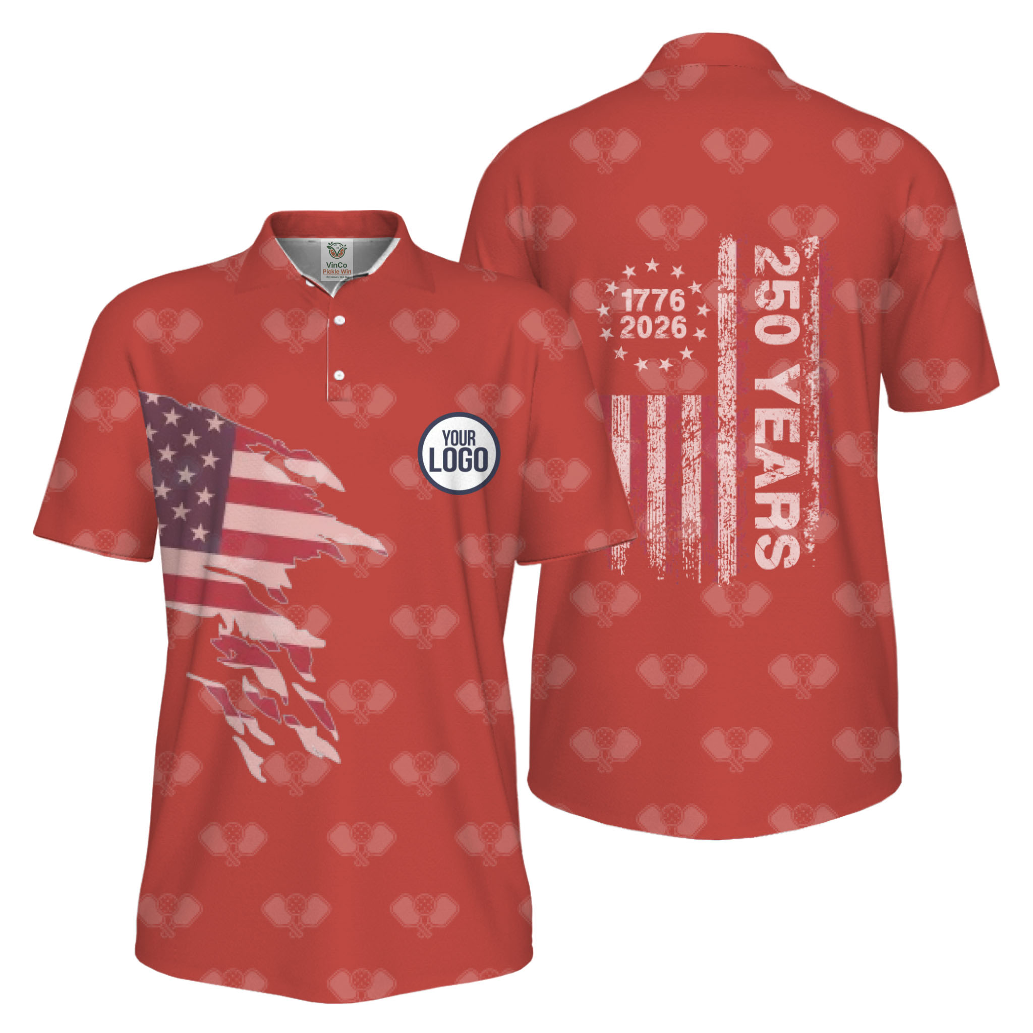 Picklewin 250 Years Of The USA Pickleball Logo Polo Shirt Men UV Protection   8
