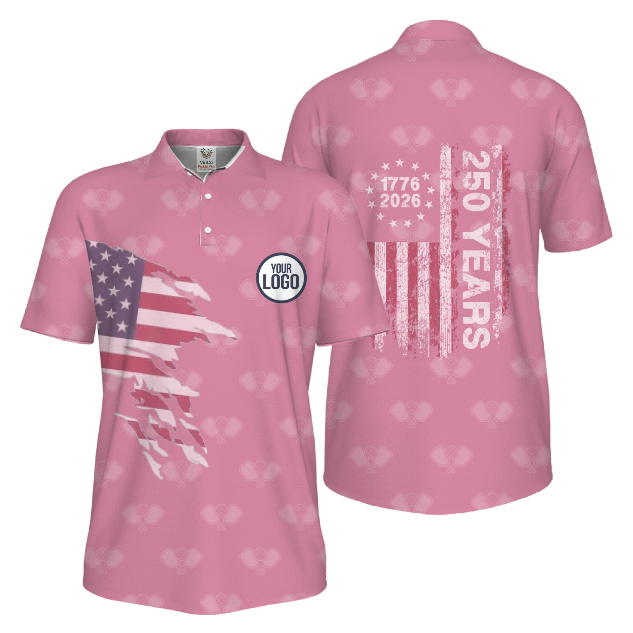 Picklewin 250 Years Of The USA Pickleball Logo Polo Shirt Men UV Protection   9