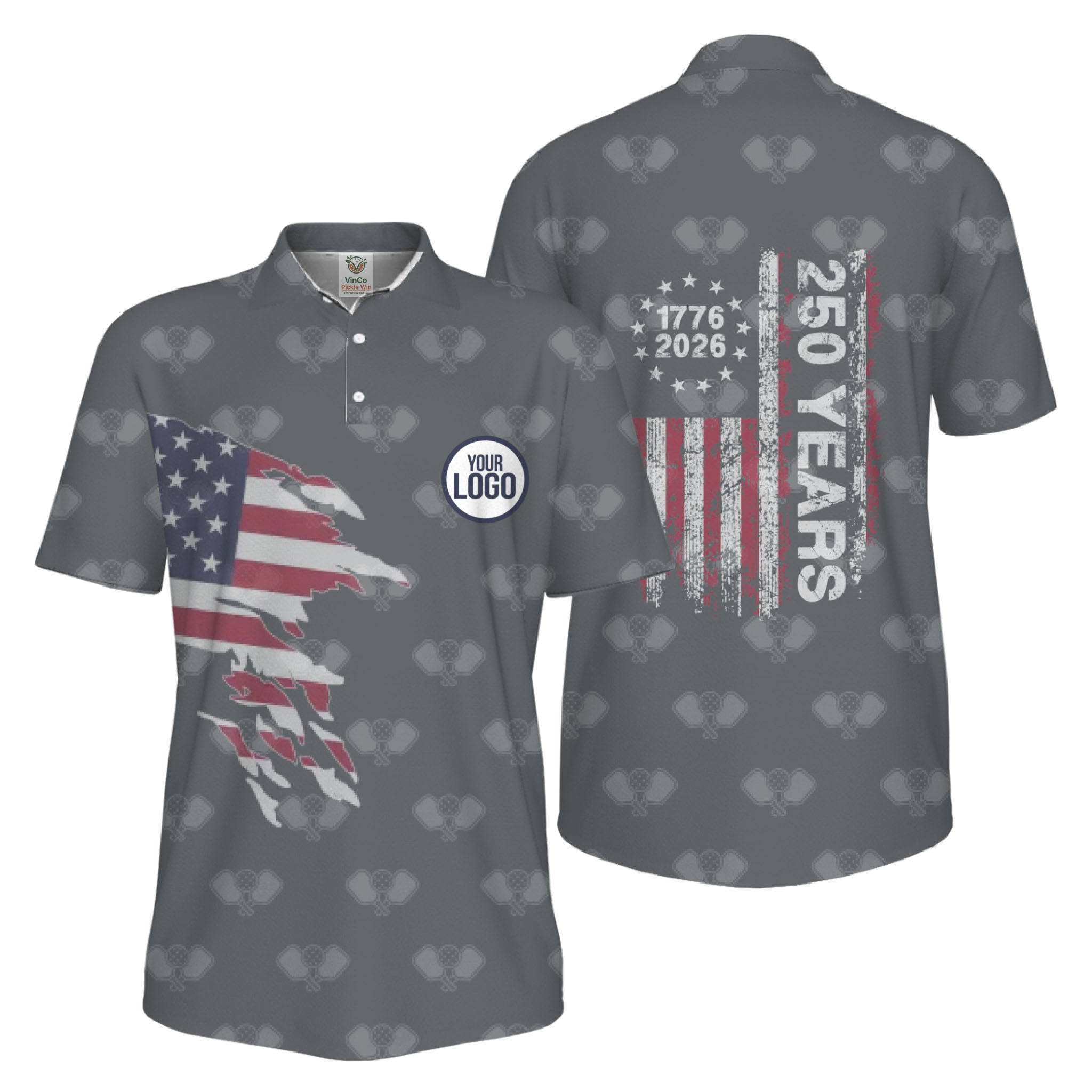 Picklewin 250 Years Of The USA Pickleball Logo Polo Shirt Men UV Protection   6