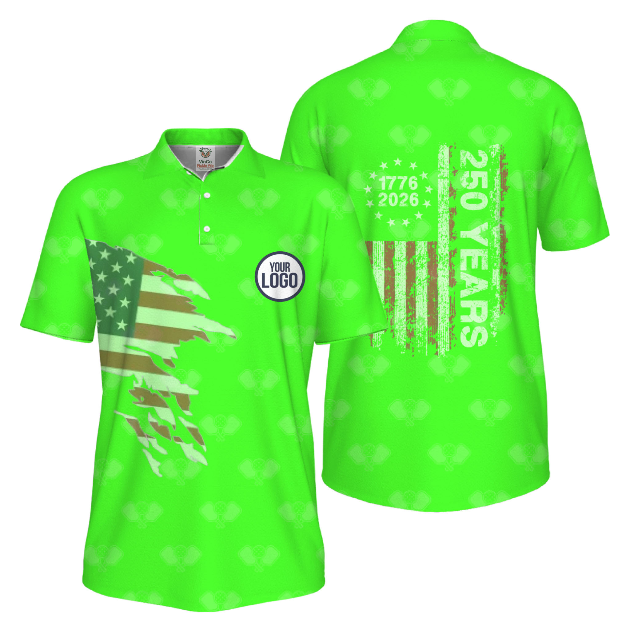 Picklewin 250 Years Of The USA Pickleball Logo Polo Shirt Men UV Protection   10