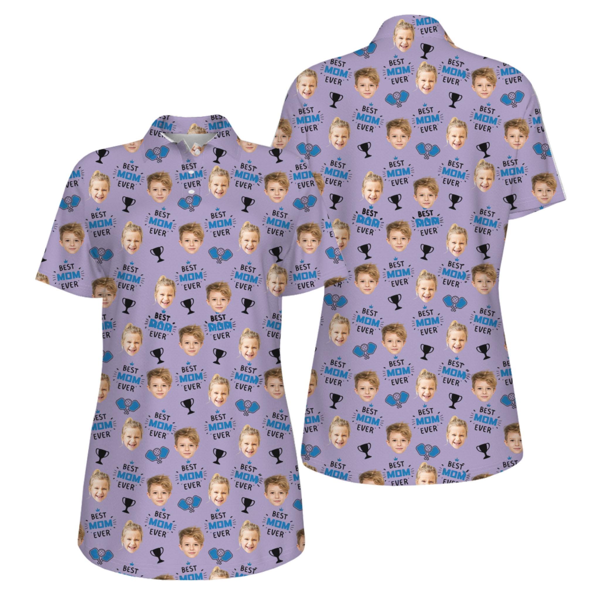 Picklewin Best Mom Ever Custom Faces UV Protection Pickleball Polo Shirt Women 6