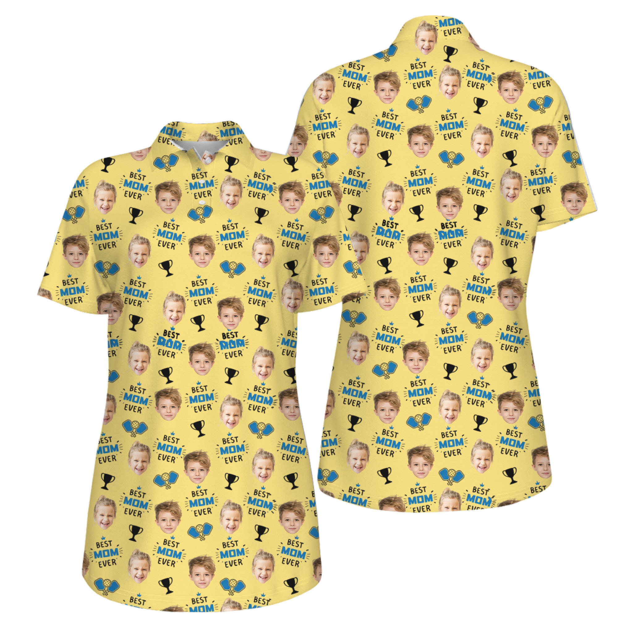 Picklewin Best Mom Ever Custom Faces UV Protection Pickleball Polo Shirt Women 15