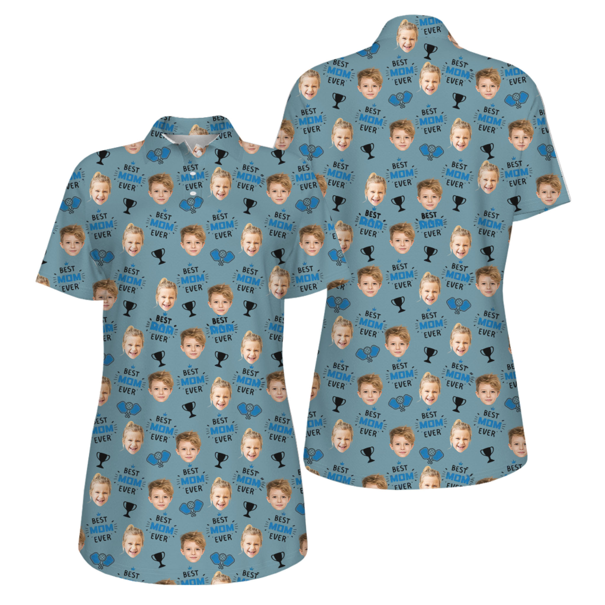Picklewin Best Mom Ever Custom Faces UV Protection Pickleball Polo Shirt Women 4