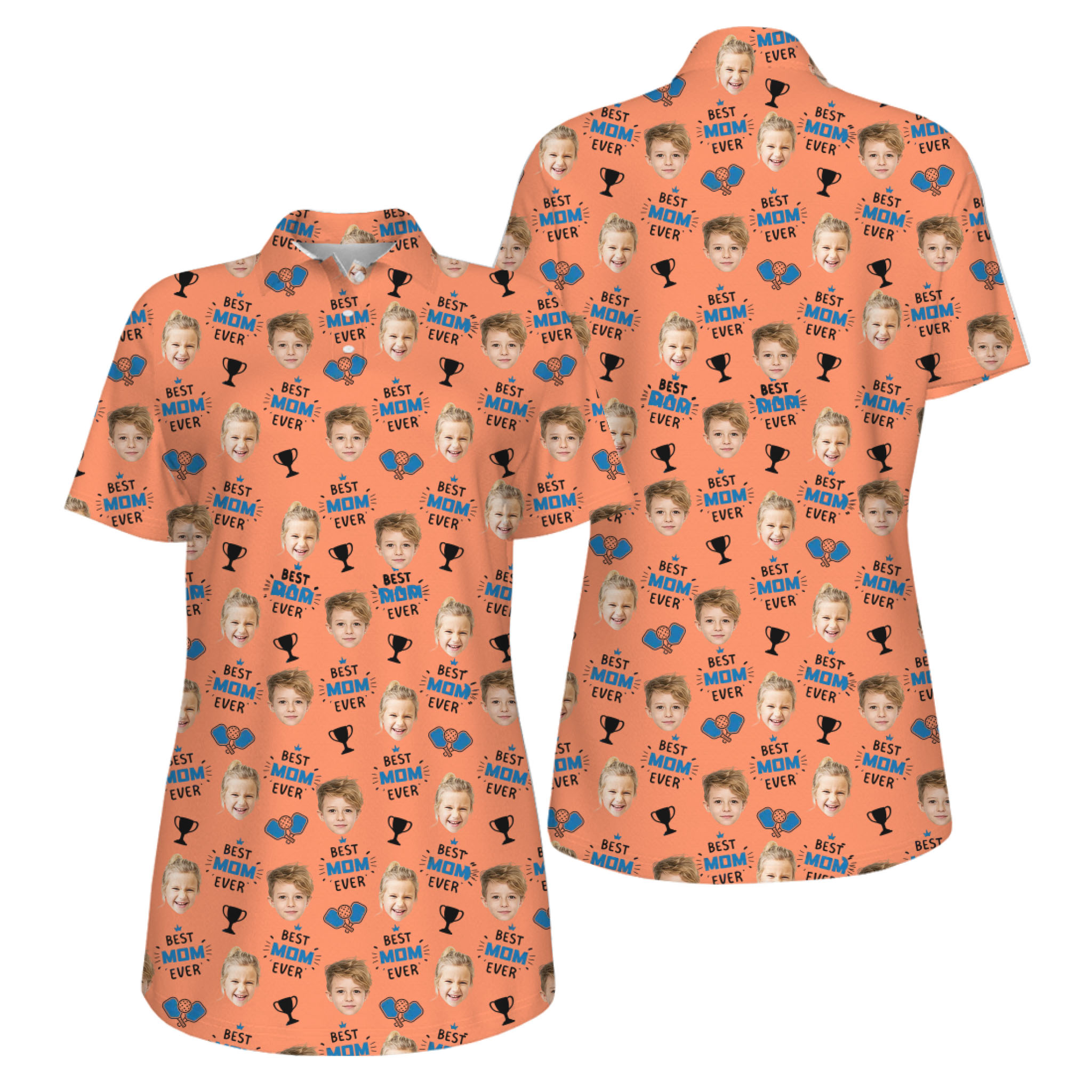 Picklewin Best Mom Ever Custom Faces UV Protection Pickleball Polo Shirt Women 17