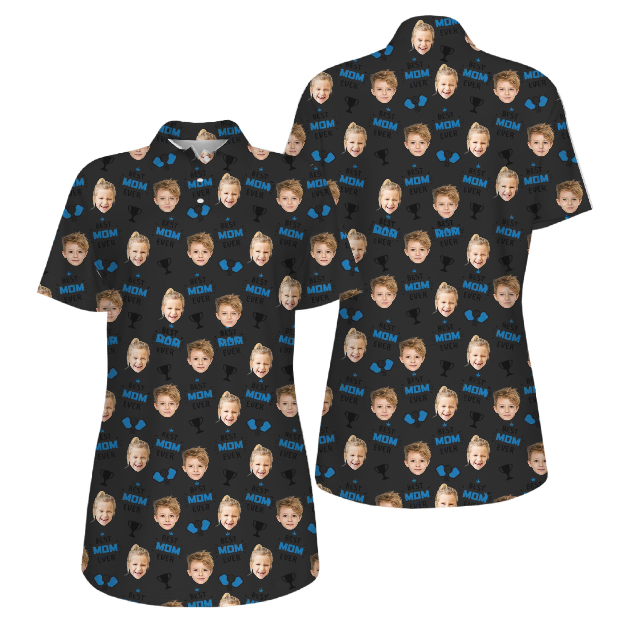 Picklewin Best Mom Ever Custom Faces UV Protection Pickleball Polo Shirt Women 7