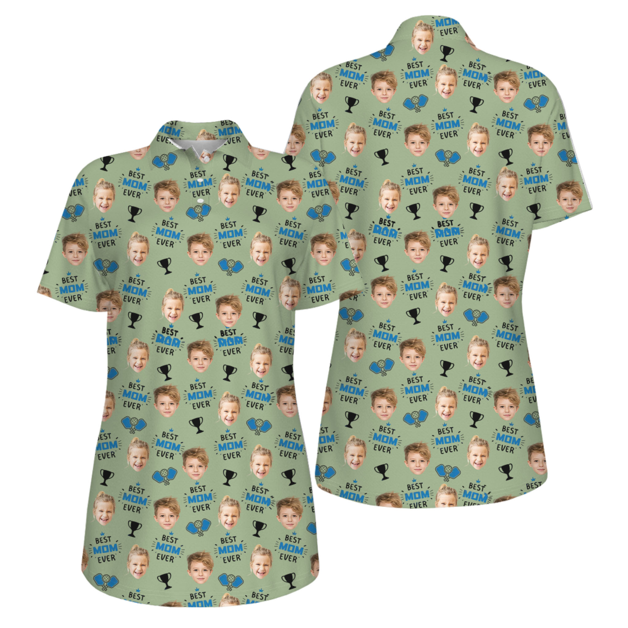 Picklewin Best Mom Ever Custom Faces UV Protection Pickleball Polo Shirt Women 8