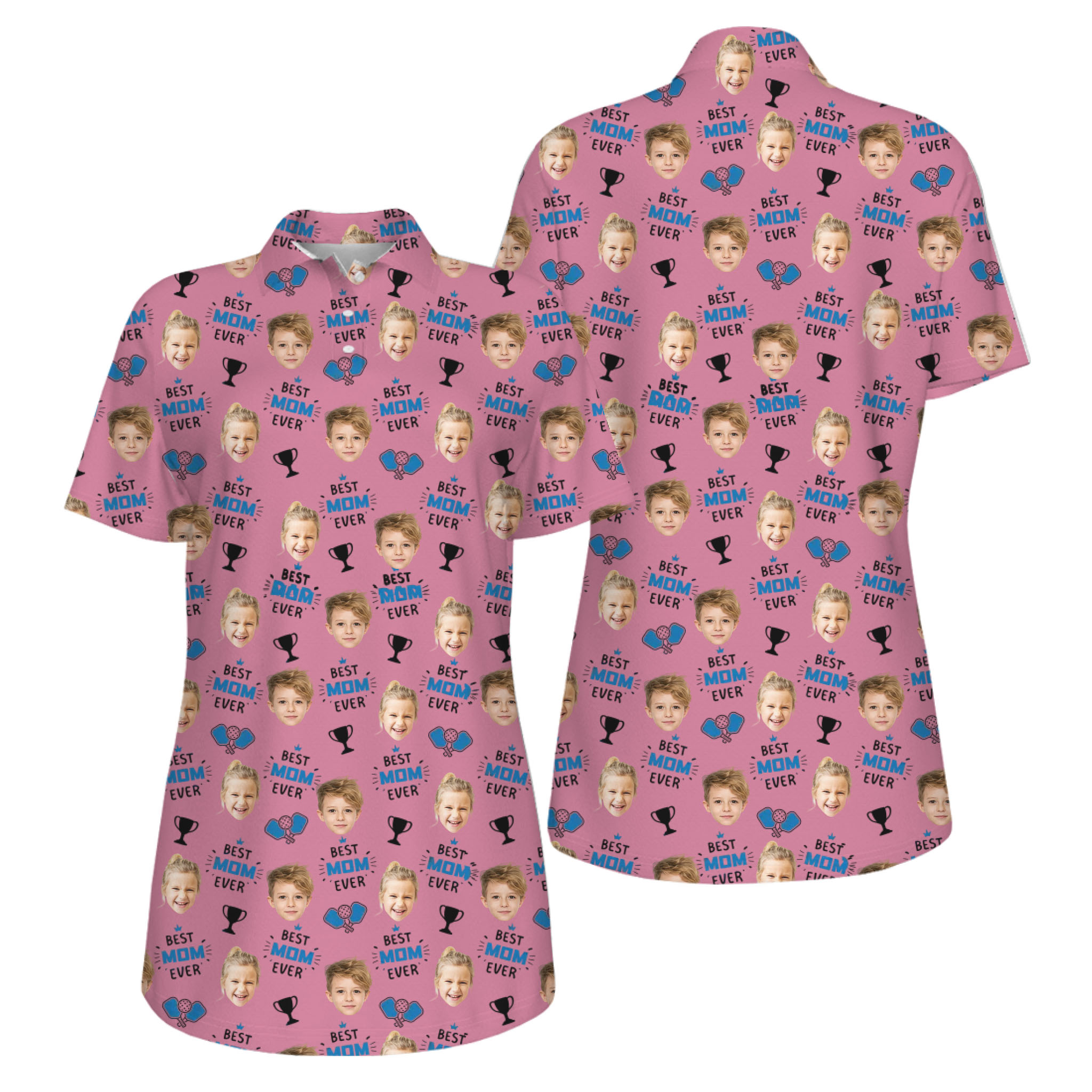 Picklewin Best Mom Ever Custom Faces UV Protection Pickleball Polo Shirt Women 2