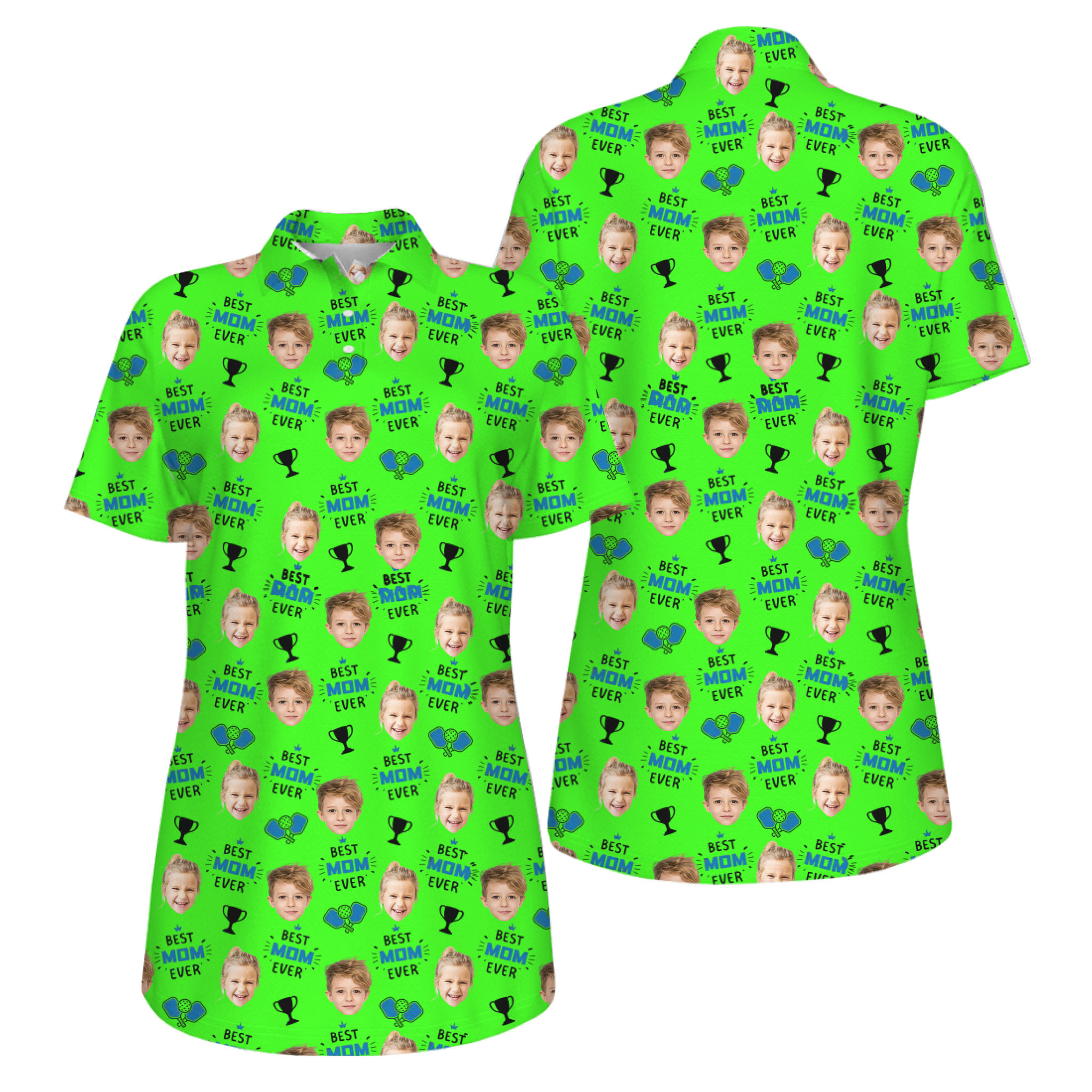 Picklewin Best Mom Ever Custom Faces UV Protection Pickleball Polo Shirt Women 10