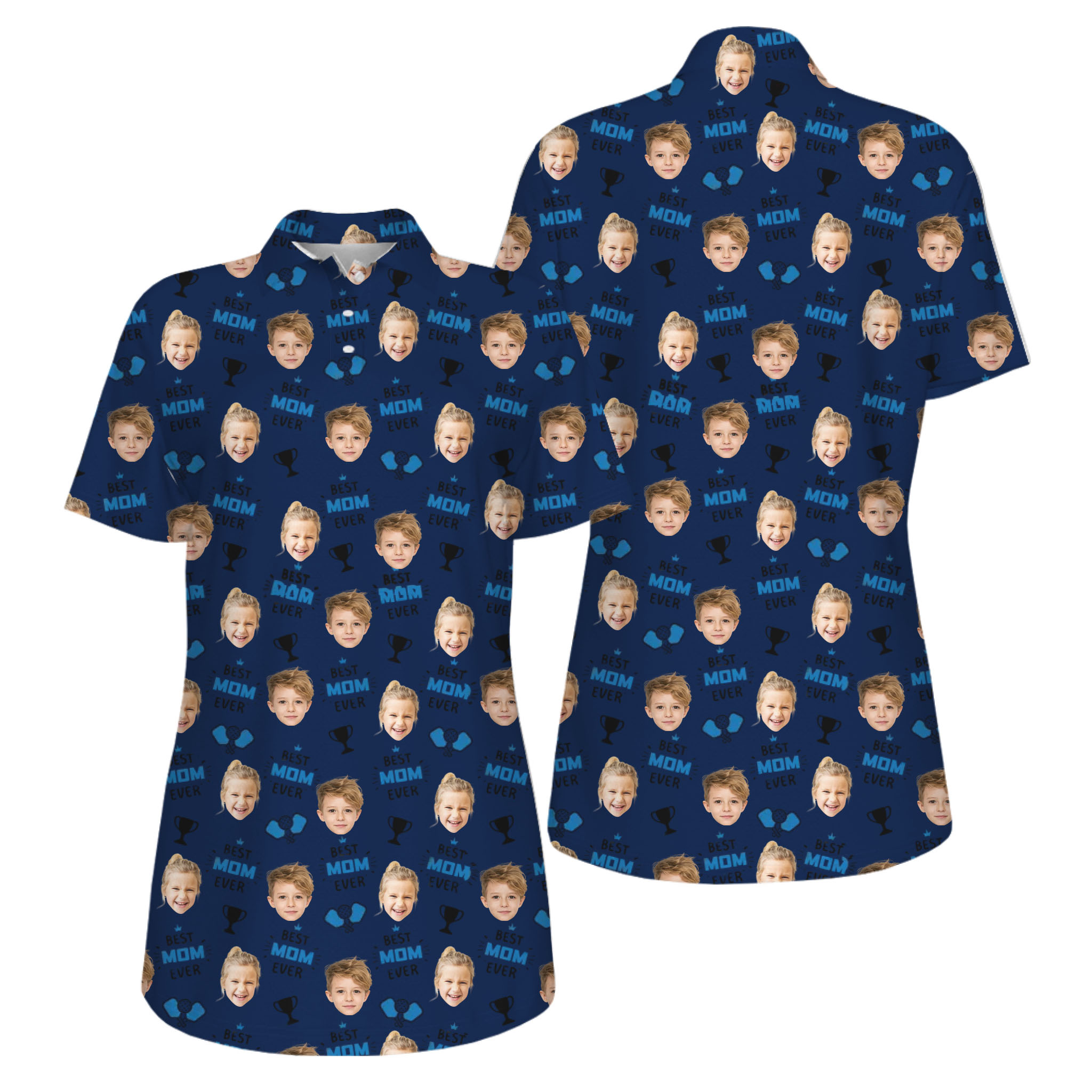 Picklewin Best Mom Ever Custom Faces UV Protection Pickleball Polo Shirt Women 11
