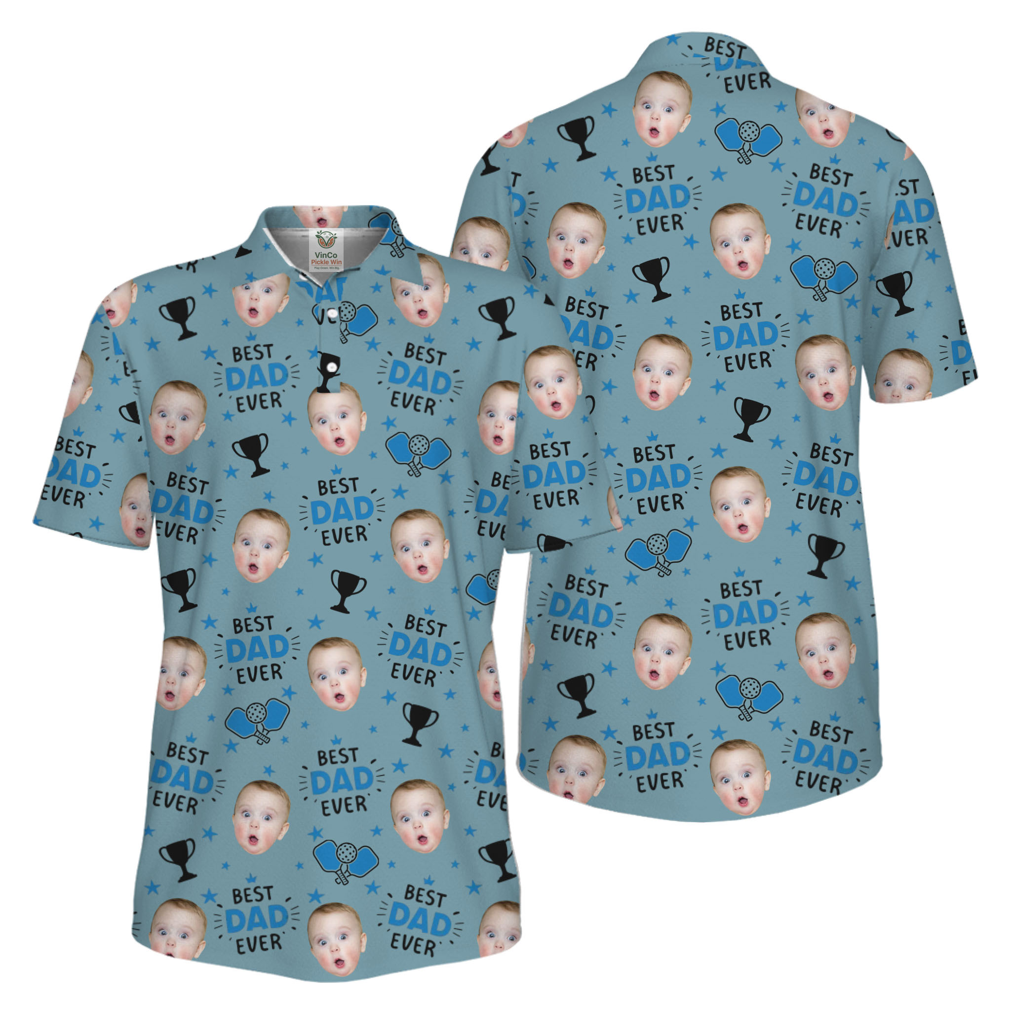 Picklewin Custom Face Best Dad Ever Father's Day Polo Shirt UV Protection  14